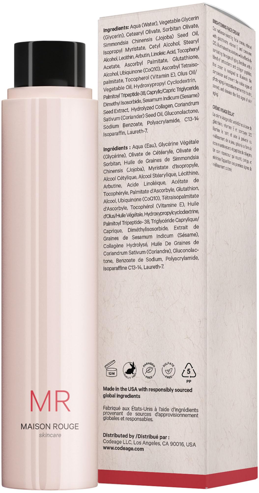 Codeage Maison Rouge Brightening Face Cream Refill Glutathione Cream, Collagen Peptides, Vitamin E, CoQ10 – Radiance & Antioxidant Complex – Paraben and Sulfates Free – Skin Care - 1.7 fl oz Codeage Au supplements