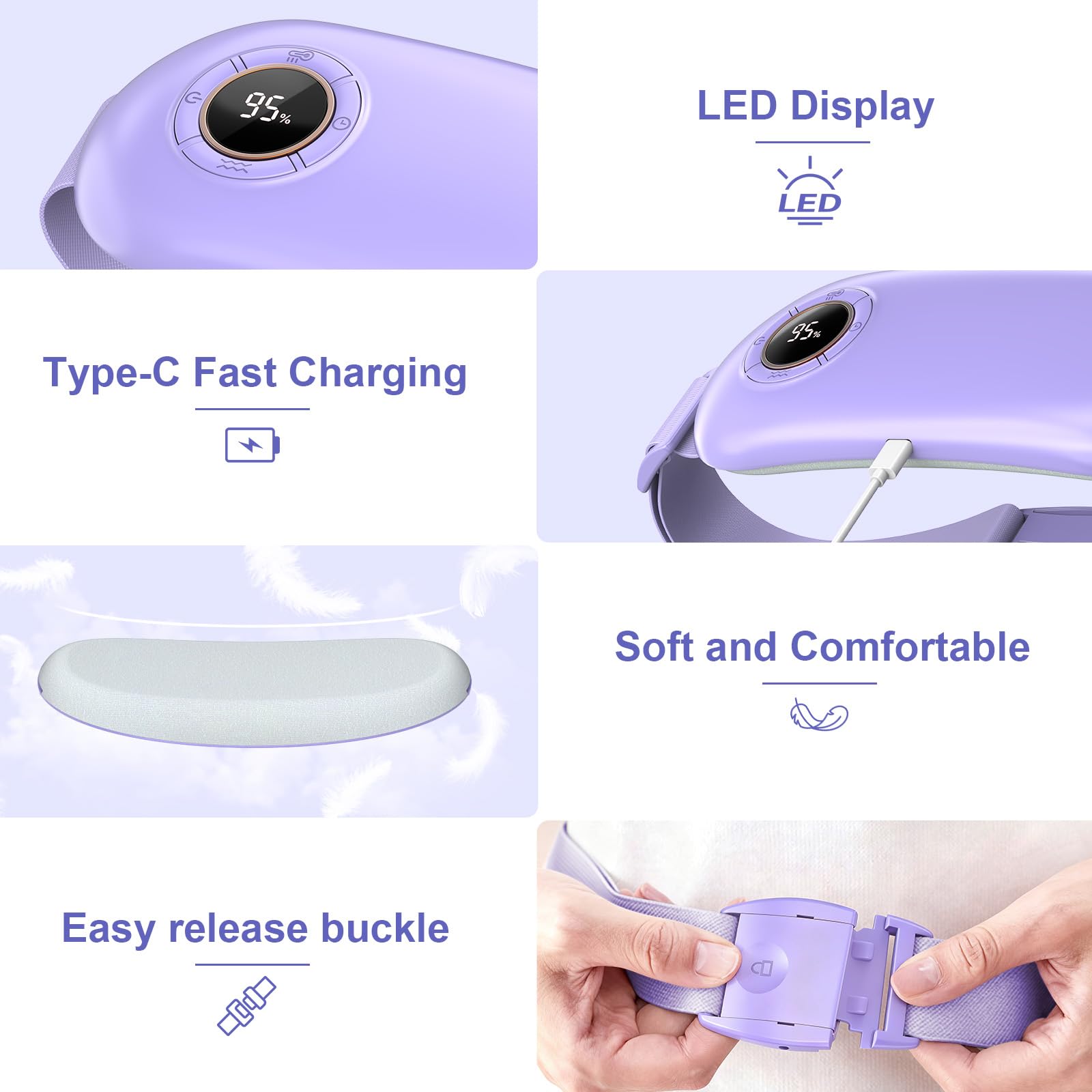 Heating Pad for Period Cramps, 3 Heat Levels and 3 Massage Modes, Portable Heating Pad for Menstrual Cramps Relief, Electric Heat Belt, Christmas Gifts for Women and Girl Stocking Stuffers(Purple) SZO Au supplements