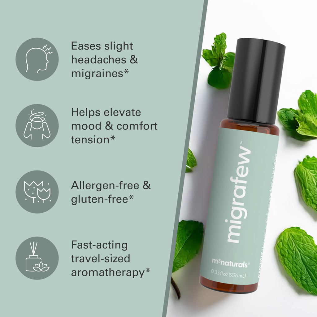 MigraFew Aromatherapy Migraine Roll On | Compact Headache Relief with Cooling Metal Roller for Head Tension and Pressure, Made with Peppermint, Spearmint and Lavender Essential Oils (Pack of 2) by M3 M3 Naturals Au supplements