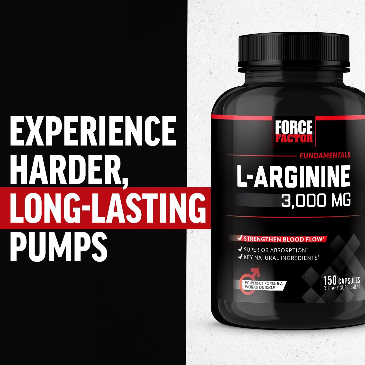 Force Factor L-Arginine Nitric Oxide Supplement with BioPerine to Help Build Muscle and Support Stronger Blood Flow, Circulation, Nutrient Delivery