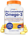 OmegaVia Ultra Concentrated Omega 3 Fish Oil Burpless, 60 Softgels, Triple Strength Omega 3 Fish Oil Supplements, 1135 mg Pure Omega3