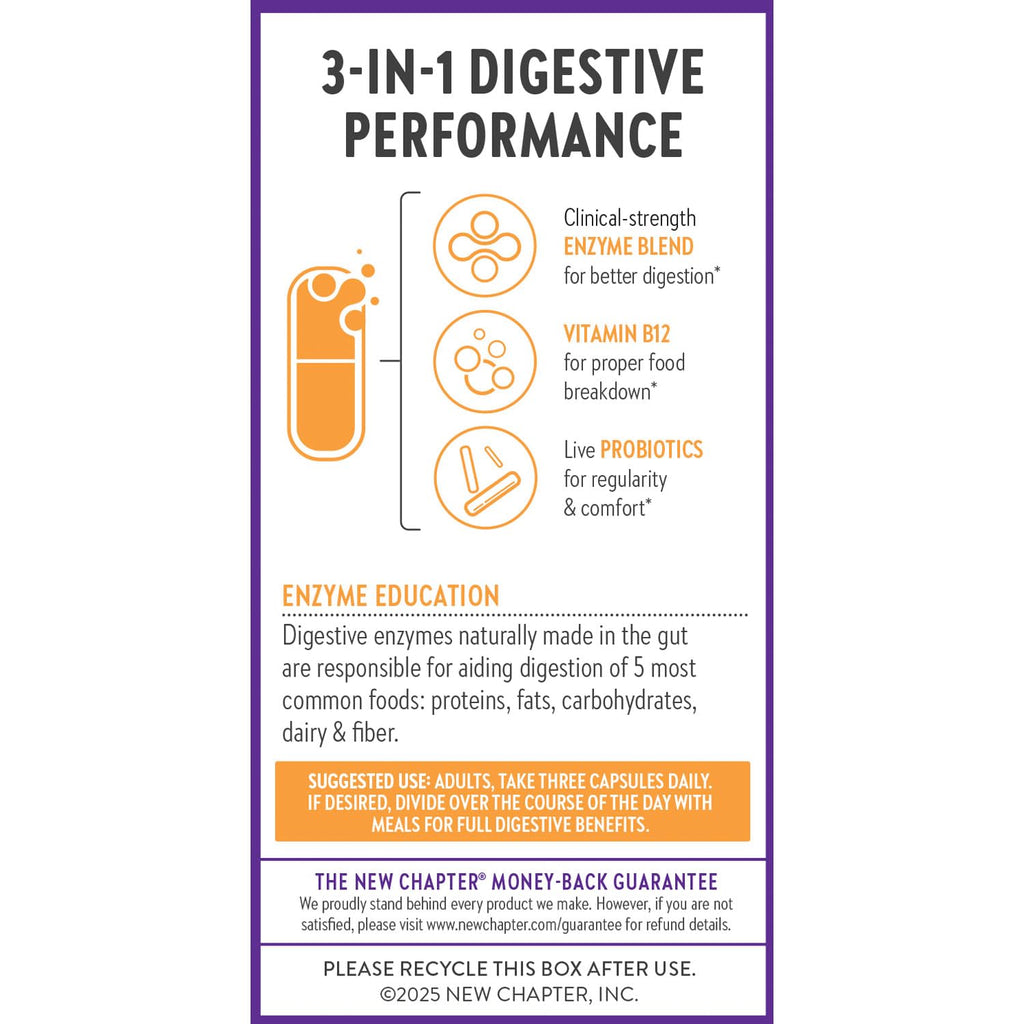 New Chapter All-Flora Enzyme Complex with Probiotics Relieves Bloating & Gas - Clinical-Strength Digestive Enzymes + Ultra-Concentrated Probiotics + Fermented Vitamin B12, 90 Vegan Capsules New Chapter Au supplements