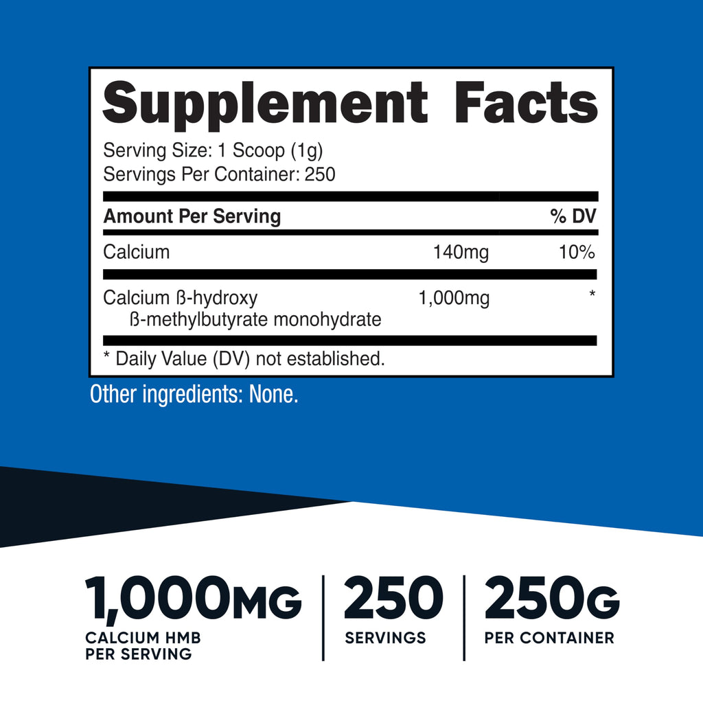 Nutricost HMB Powder (Beta-Hydroxy Beta-Methylbutyrate) 250 Grams - Gluten Free & Non-GMO Nutricost Au supplements