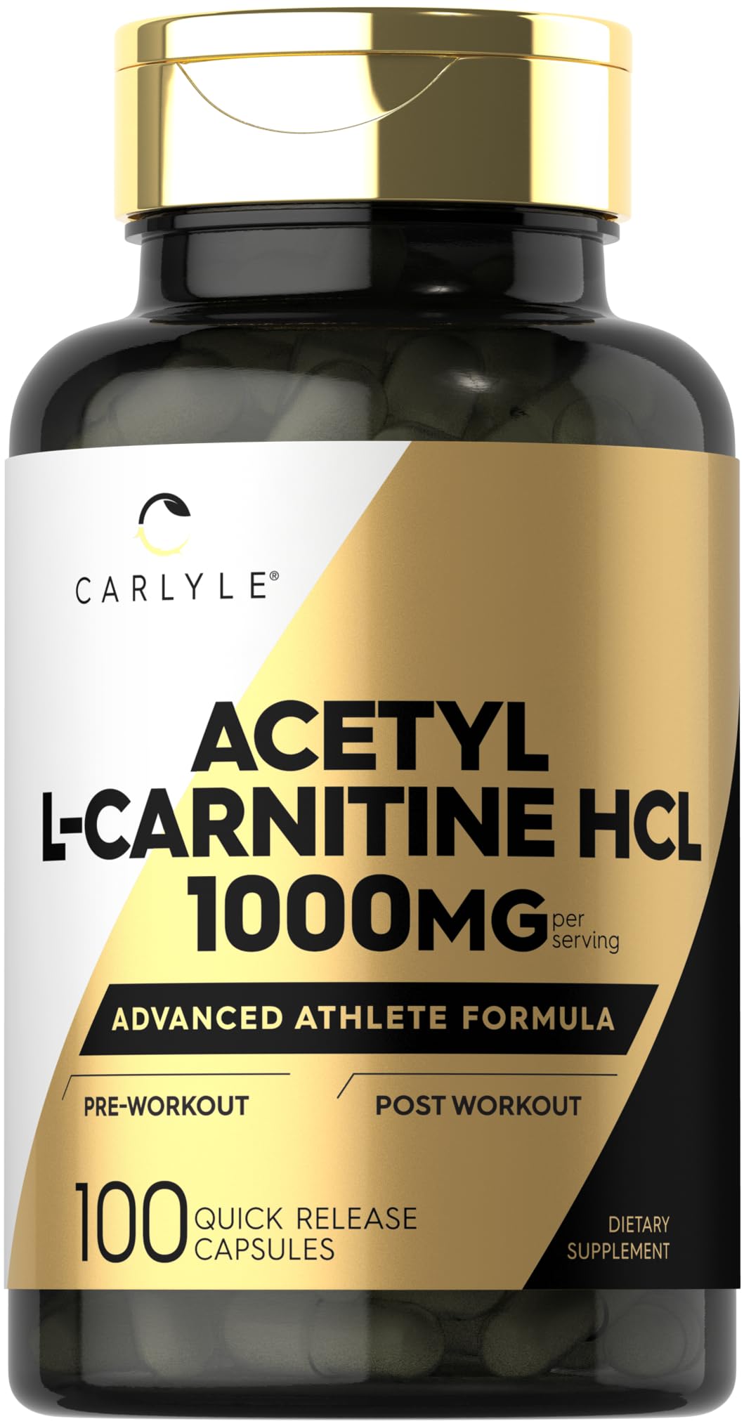 Carlyle Acetyl L-Carnitine HCL | 1000mg | 100 Capsules | Advanced Athlete Formula | Pre-Workout Supplement | Non-GMO & Gluten Free