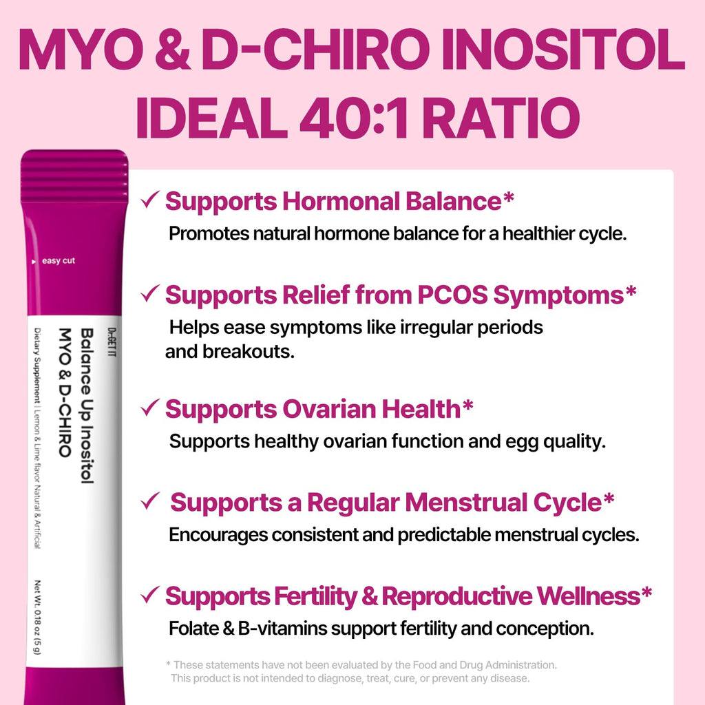 Dr.GET IT Balance Up Inositol 40:1 Myo & D-Chiro with Folate & Choline – Hormone Balance & Reproductive Health Support for Women – Lemon Lime Stick Powder, 30 Servings Dr.GET IT Au supplements