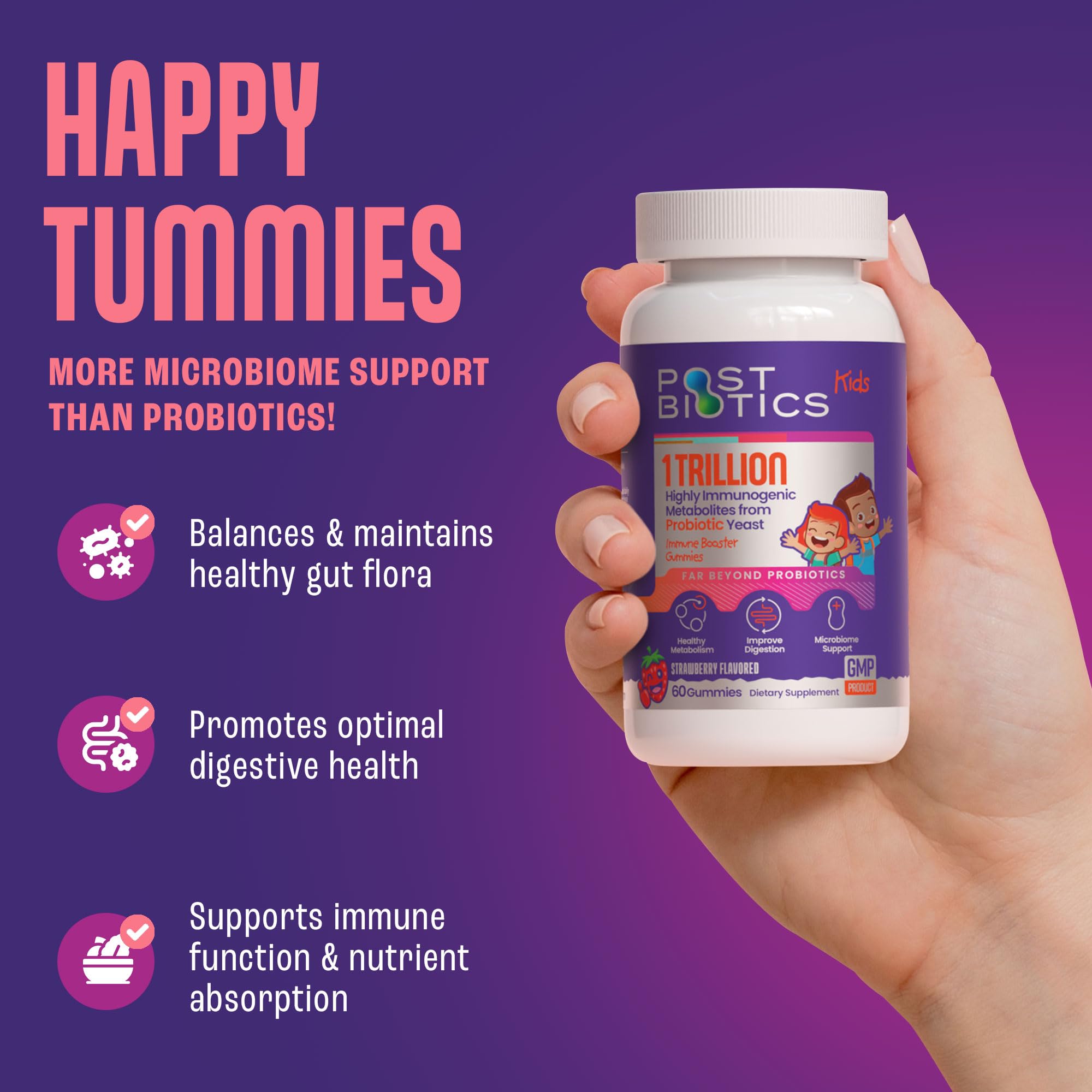 NAVEH PHARMA Postbiotics Kids Strawberry Gummies. Children’s Postbiotics, Ages 4+, 1 Trillion metabolites 200X Ingredients Than Probiotic Or Prebiotic. Gut Health, Immunity, Digestion & Microbiome NAVEH PHARMA Au supplements