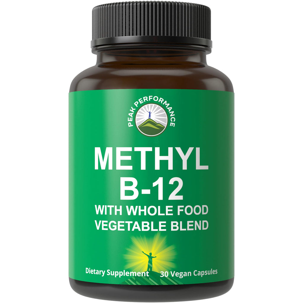 Methyl B12 Vitamin + Whole Food Blend of 25 Vegetables and Fruits for Max Absorption. Vegan Vitamin B12 Methylcobalamin - Methyl B-12 Supplement for Energy, Focus and Relief. 30 Day Supply Capsules Peak Performance Au supplements