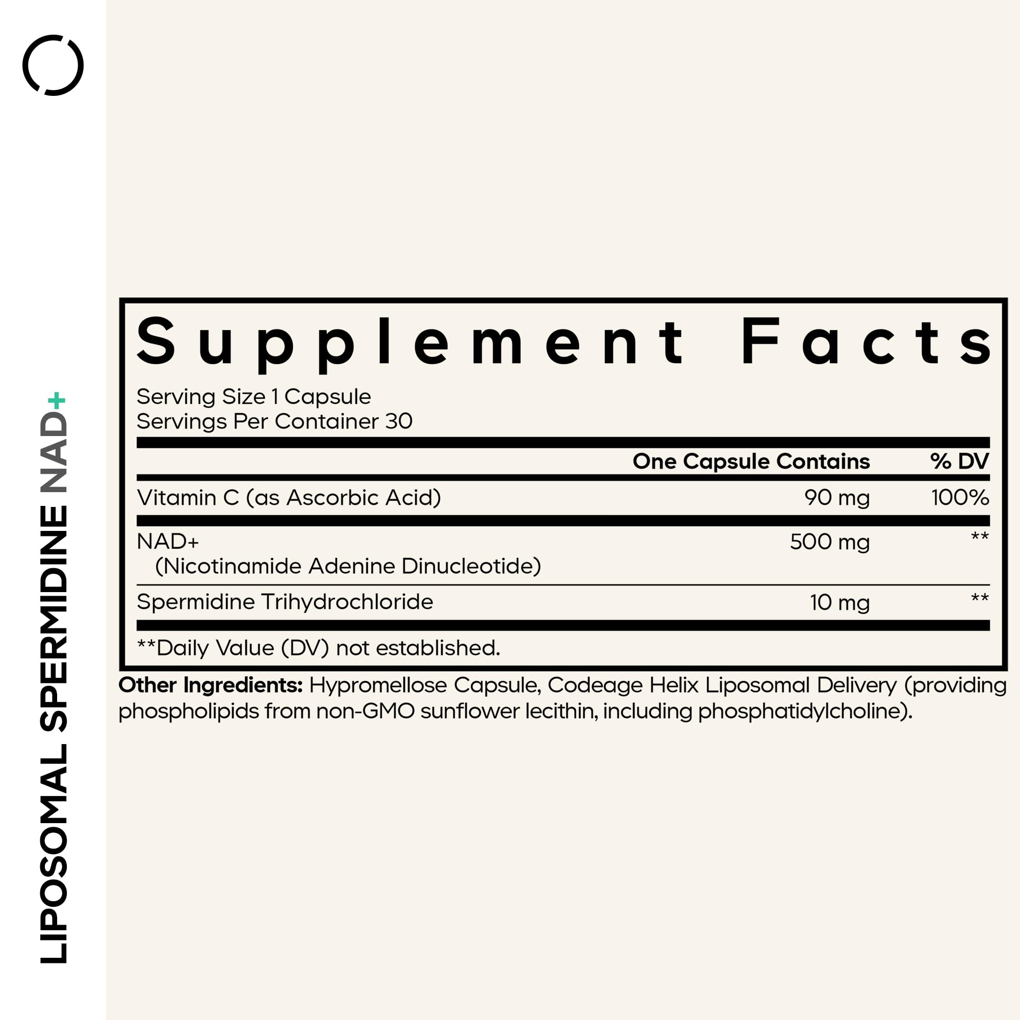 Codeage Liposomal Spermidine NAD+ Spermidine Supplement - 500 Mg NAD+ Vitamin C - Liposomal Delivery - Nicotinamide Adenine Dinucleotide Pills - 1 Capsule Per Serving - Vegan, Non-GMO - 30 Capsules Codeage Au supplements