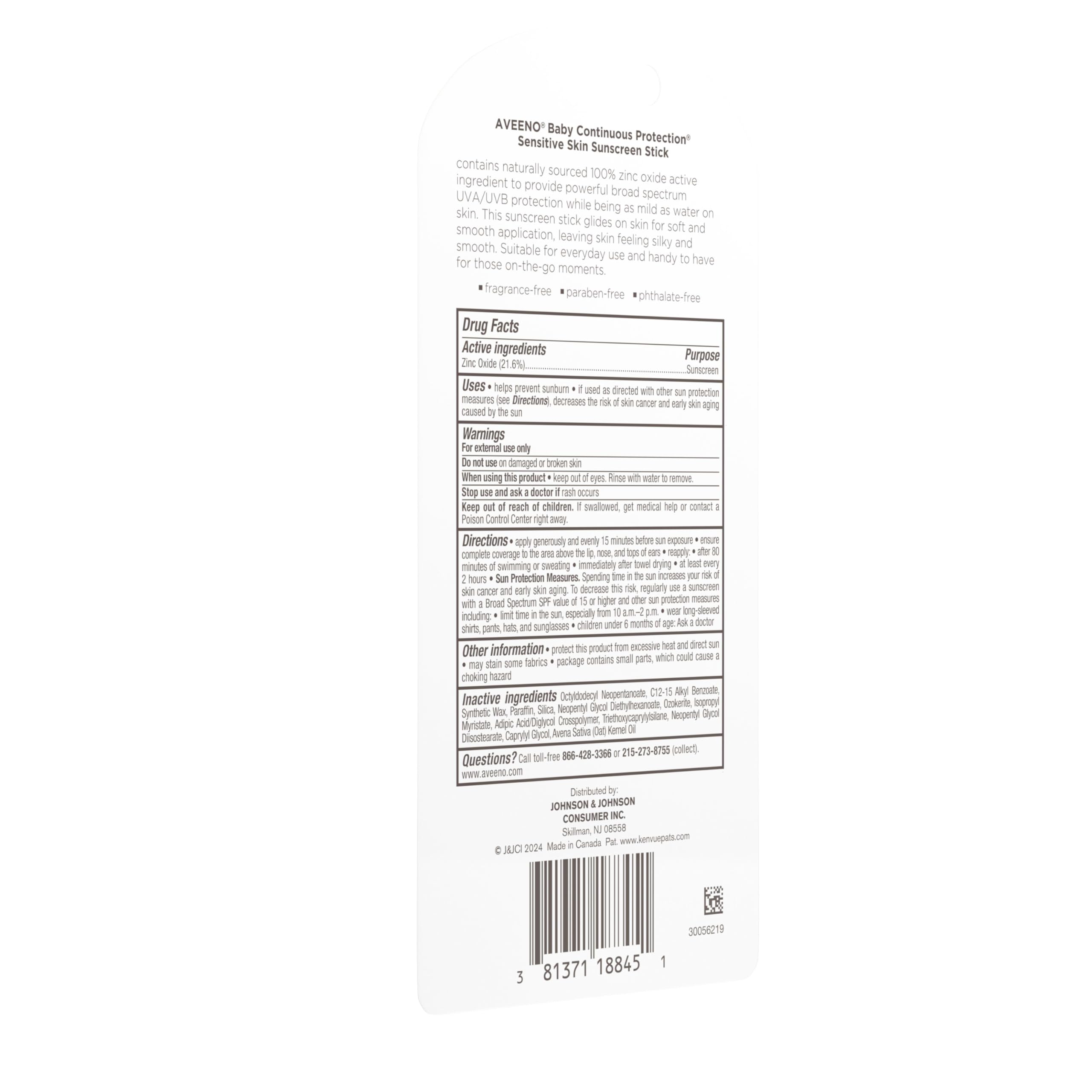 Aveeno Baby Continuous Protection Mineral Sunscreen Stick for Sensitive Skin with Broad Spectrum SPF 50 Protection for Face & Body