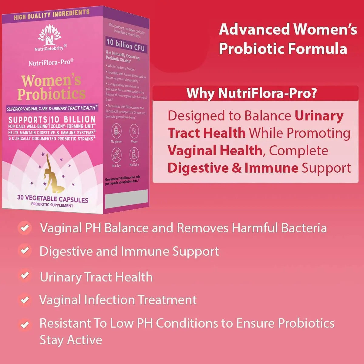 NutriCelebrity NutriFlora-Pro Probiotics for Women, Vaginal, Urinary Health, Immune System Digestive Nutricelebrity Au supplements