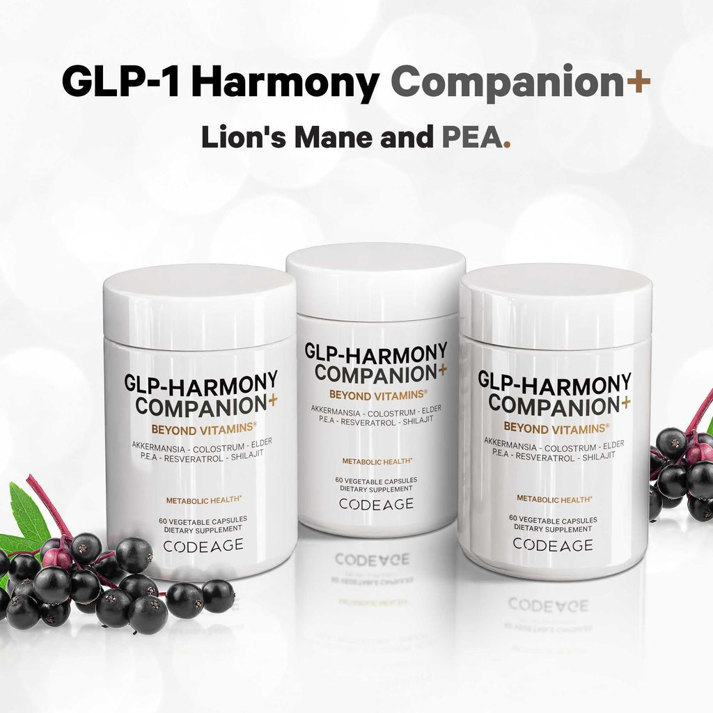 Codeage GLP-Harmony Companion+ Supplement - GLP-1 Agonist Support - Lion's Mane, Pea, Colostrum, Shilajit, Akkermansia, Elder, Citrus Bioflavonoids, Broccoli, Resveratrol - Non-GMO - 60 Capsules Codeage Au supplements