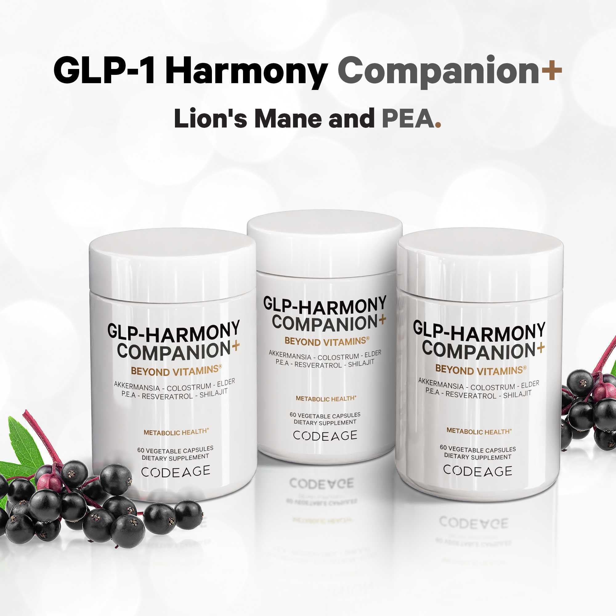 Codeage GLP-Harmony Companion+ Supplement - GLP-1 Agonist Support - Lion's Mane, Pea, Colostrum, Shilajit, Akkermansia, Elder, Citrus Bioflavonoids, Broccoli, Resveratrol - Non-GMO - 60 Capsules Codeage Au supplements