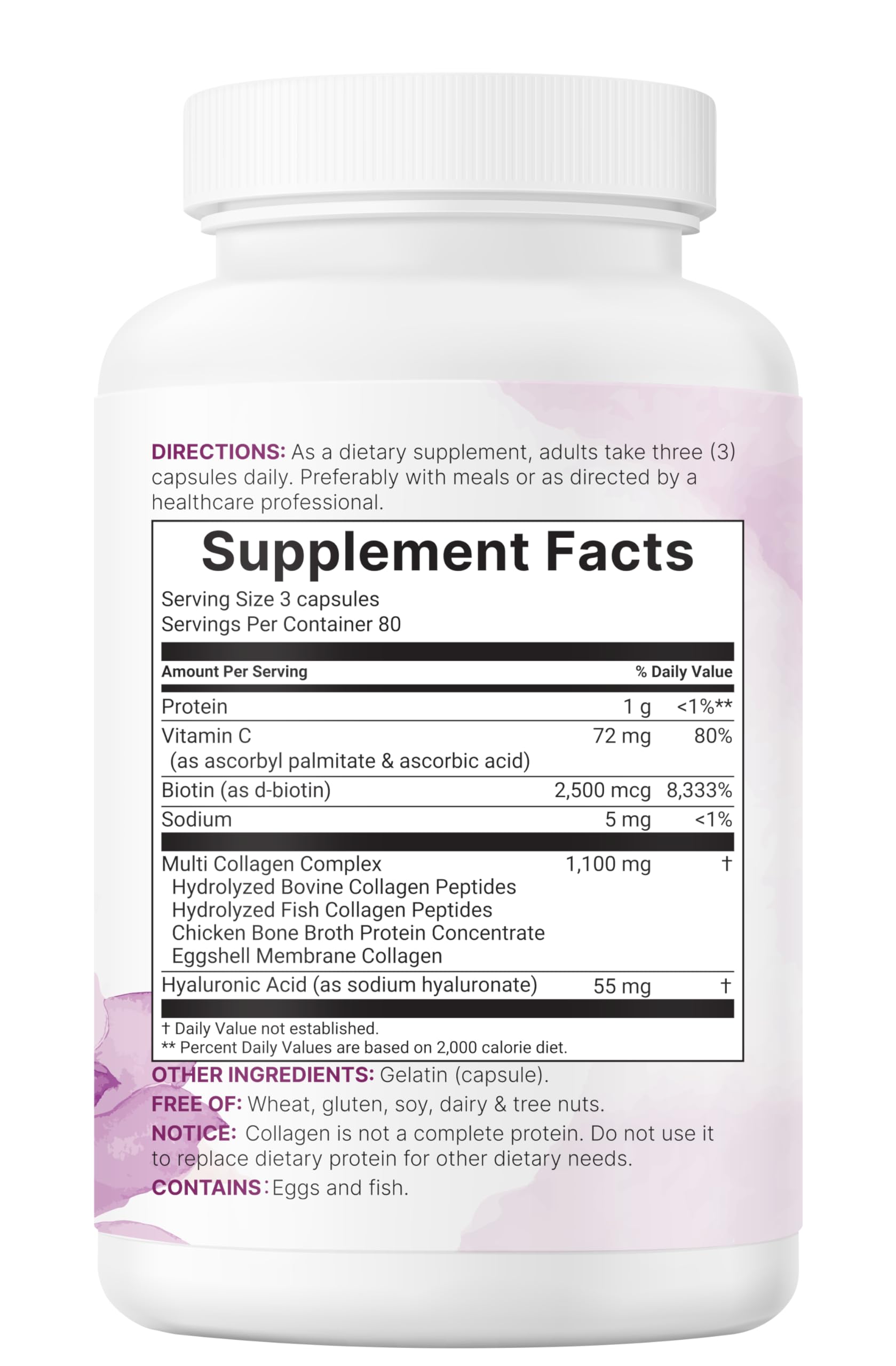 Micro Ingredients Multi Collagen Pills for Women & Men, 240 Capsules | Type I, II, III, V, X | Hydrolyzed Peptides with Biotin, Hyaluronic Acid