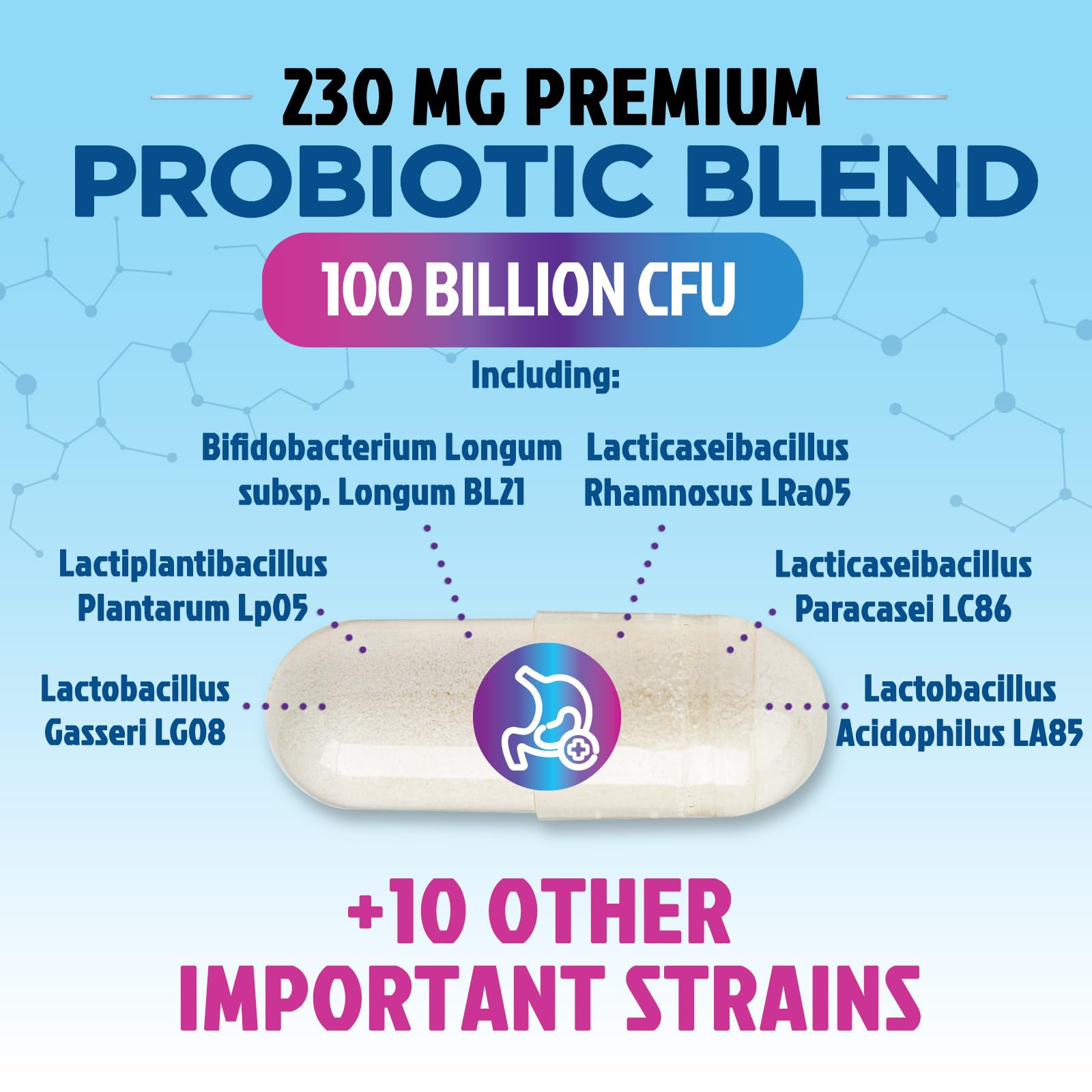 Probiotics for Digestive Gut Health - 100 Billion CFU Per Capsule, 16 Premium Strains & Prebiotics - Best Probiotics for Women & Men, Occasional Constipation