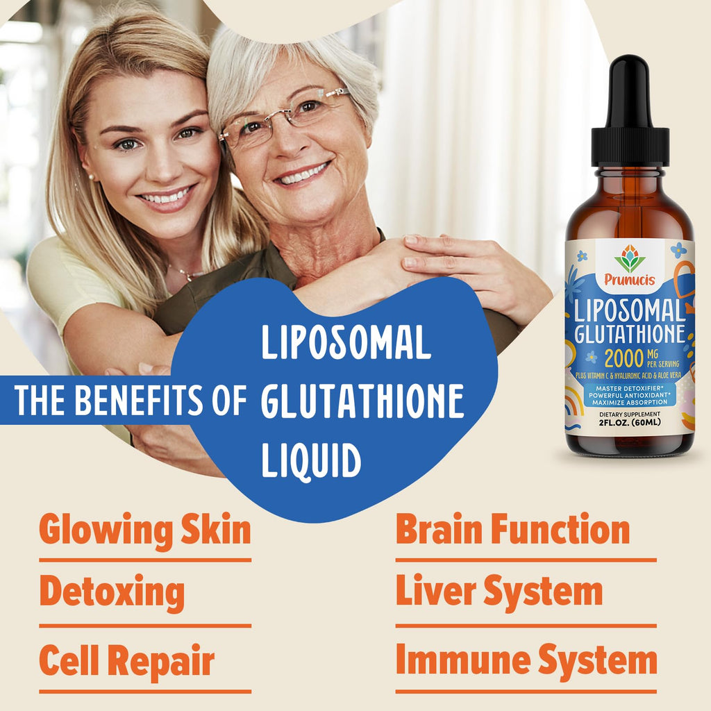 Prunucis 2000MG Liposomal Glutathione Liquid, 98% Absorption, Active Form L-Glutathione Supplement,