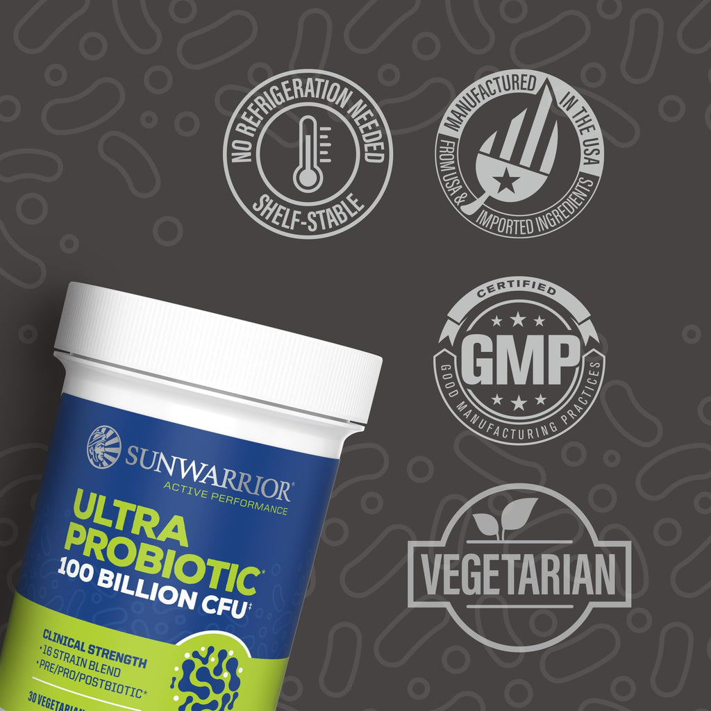 Probiotic for Gut Health 100 Billion CFU Probiotics Supplement Capsules 16 Strains Prebiotics + Postbiotics for Gut Immune & Colon Health Energy & Endurance Support Soy-Free Non-GMO 30 Capsule Serving Sunwarrior Au supplements