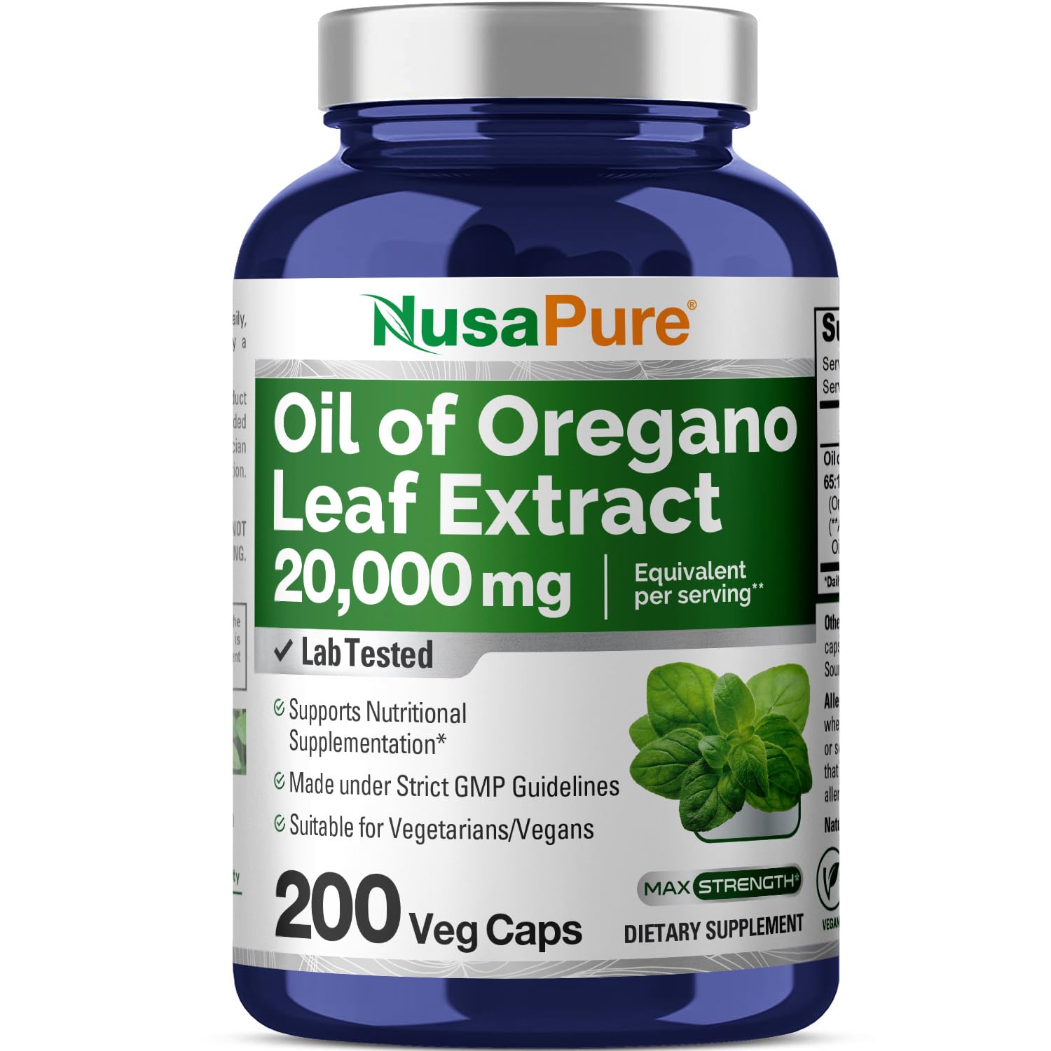 NusaPure Oregano Oil Extract 20000mg | 200 Veggie Powder Capsules | Naturally Occurring Carvacrol | Non-GMO and Vegan Extract 65:1 NusaPure Au supplements