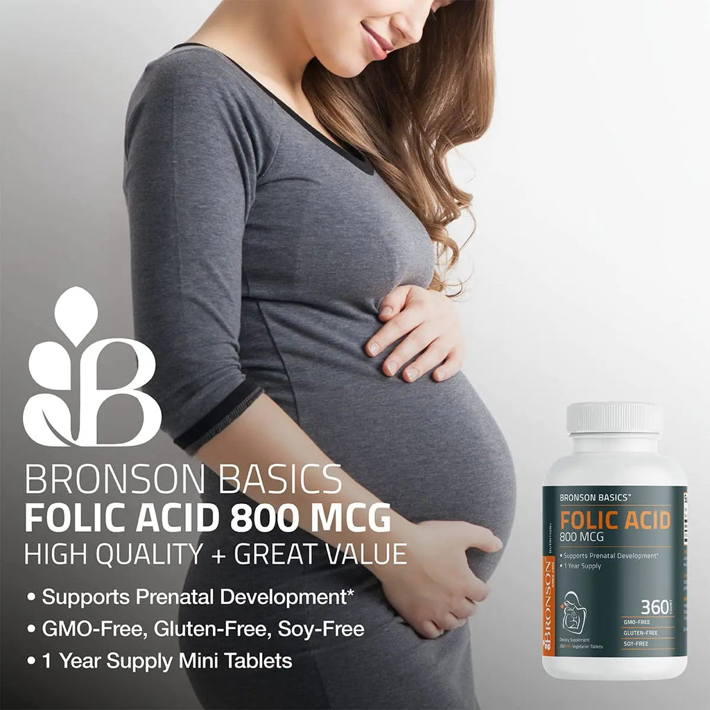 Bronson Folic Acid 800 MCG Supports Prenatal Development, 1 Year Supply, Non-GMO Bronson Au supplements