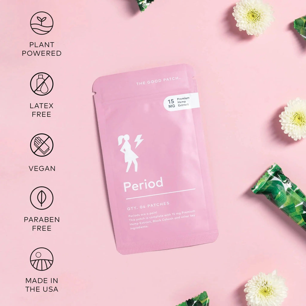 The Good Patch Period Patch with Hemp for Cramps, Sustained Release for up to 12 Hours, Natural Patch with Hemp, Black Cohosh, Plant Powered Wearable Wellness (16 Total Patches) The Good Patch Au supplements