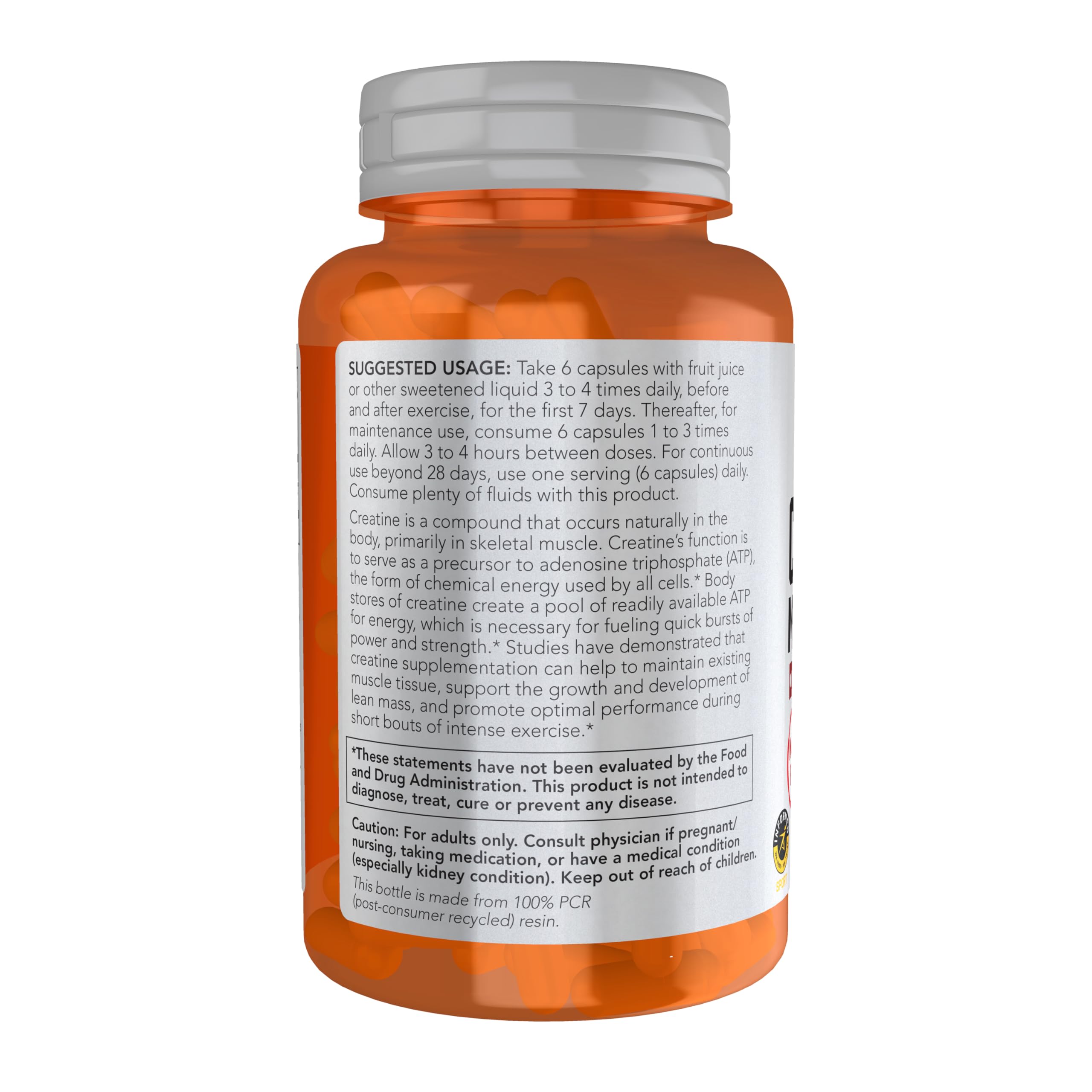 NOW Foods Sports Nutrition, Creatine Monohydrate 750 mg, Mass Building*/Energy Production*, 120 Veg Capsules NOW Foods Au supplements