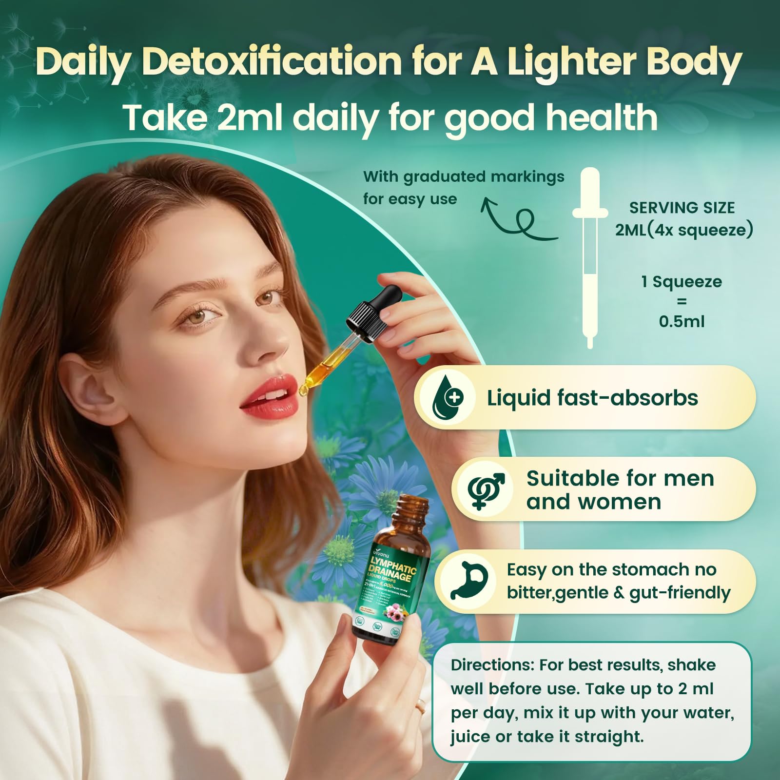 21-in-1 Lymphatic Drainage Drops for Liposomal, Immune & Lymph System Support Supplement for Women & Men with Echinacea, Dandelion