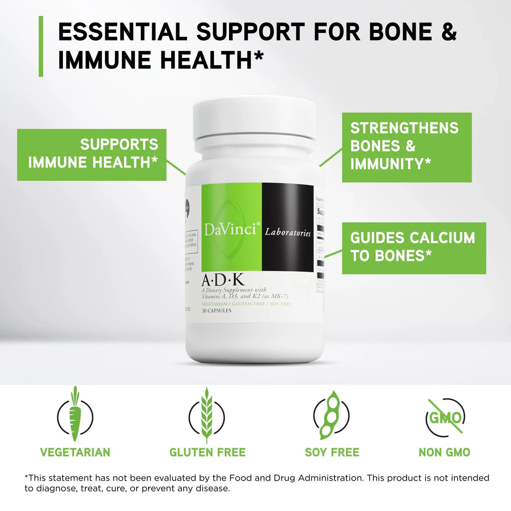 DAVINCI Labs ADK - Helps Support Bone, Heart & Immune Health - Dietary Supplement with Vitamins A, D3 & K2 (as MK-7) - Vegetarian DAVINCI Au supplements