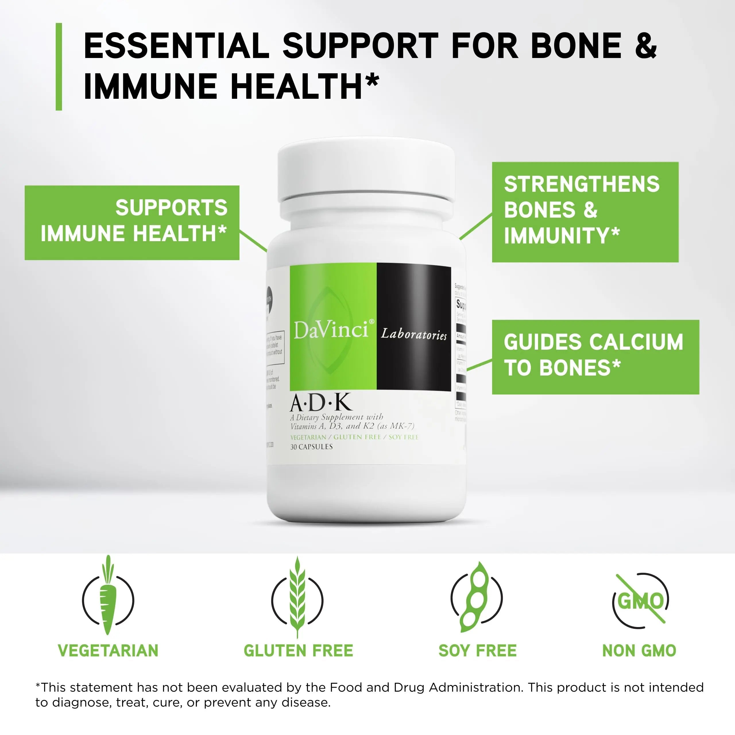 DAVINCI Labs ADK - Helps Support Bone, Heart & Immune Health - Dietary Supplement with Vitamins A, D3 & K2 (as MK-7) - Vegetarian DAVINCI Au supplements