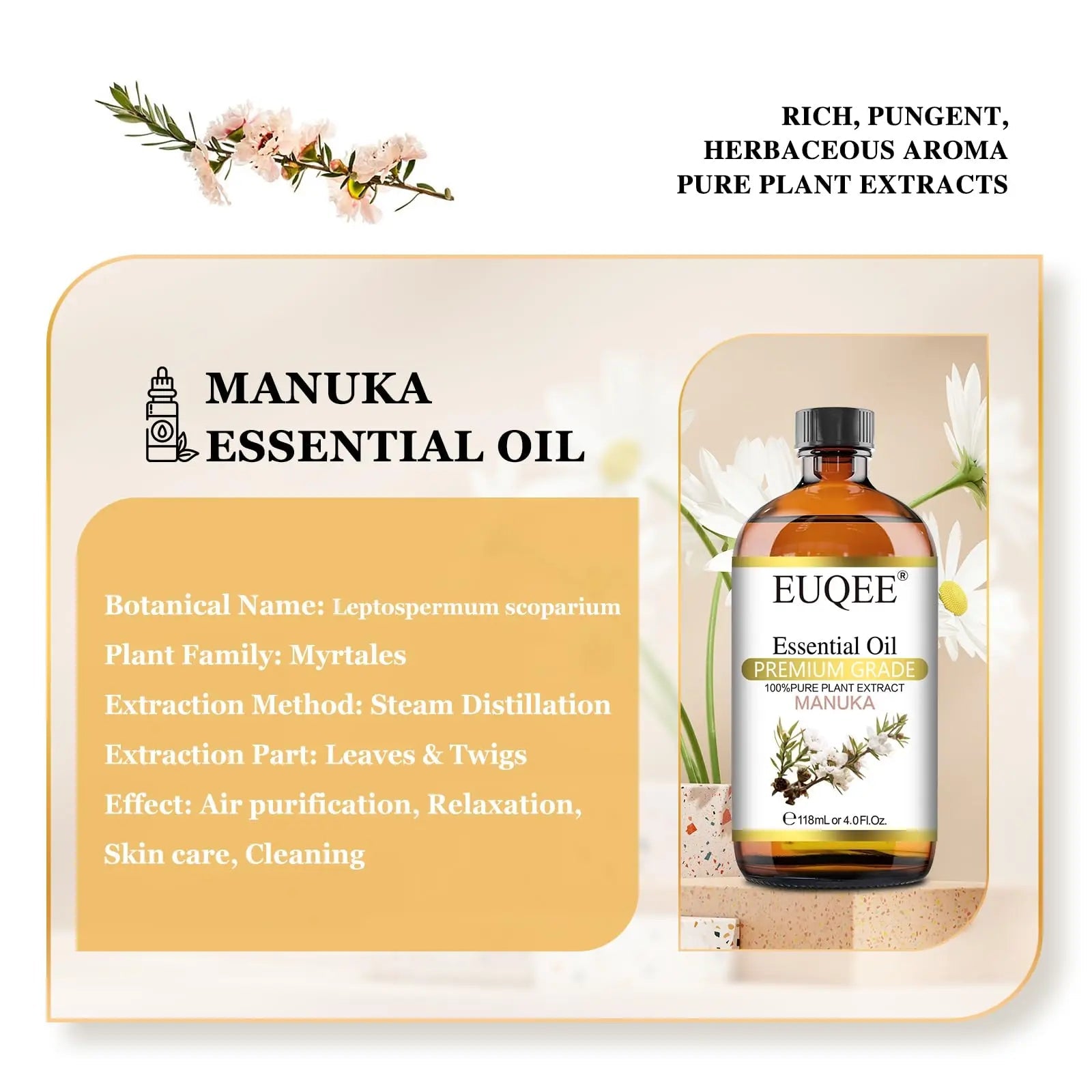 EUQEE Manuka Essential Oil 118ml Large Capacity Pure Manuka Oil with Glass Dropper for Skin EUQEE Au supplements