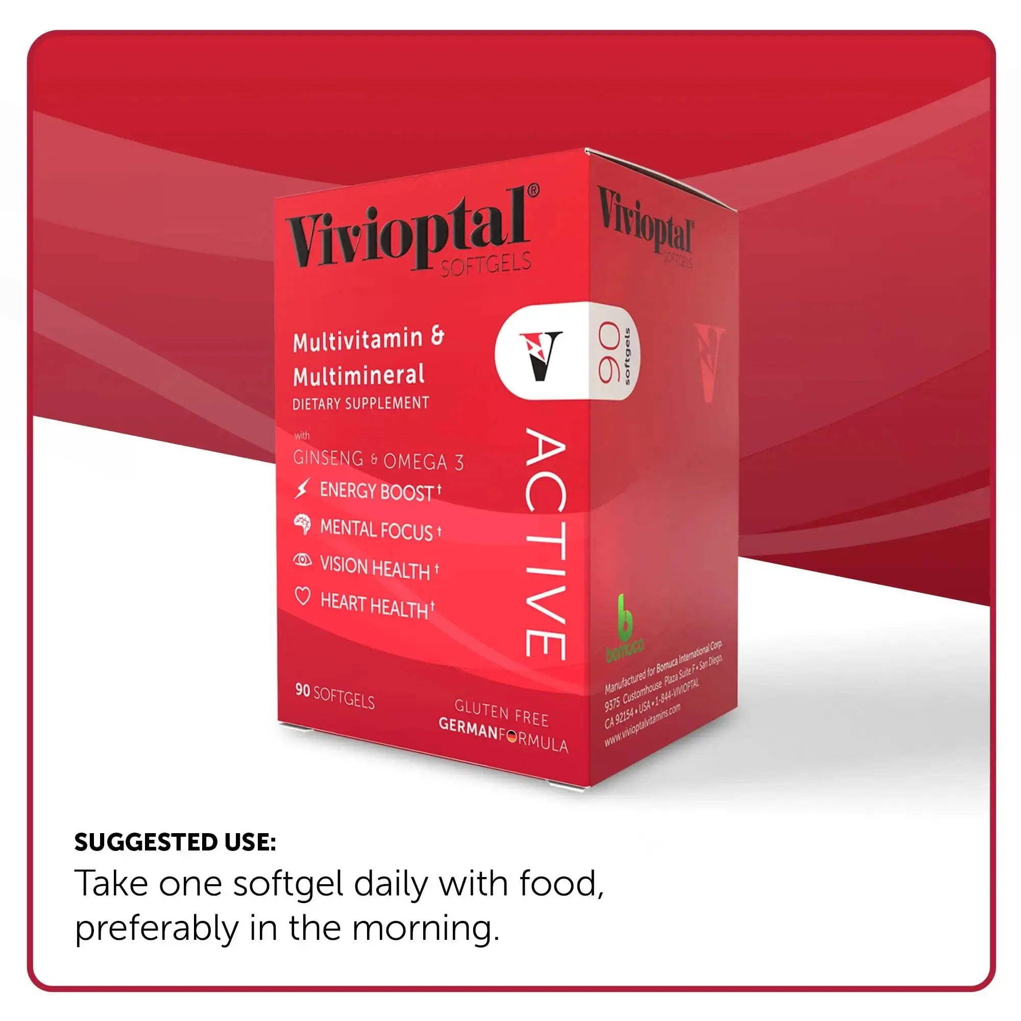 Vivioptal Active, 90 Softgels, Ginseng & Omega 3, Multivitamin & Multimineral, Gluten Free, German Formula Vivioptal Vitamins Au supplements