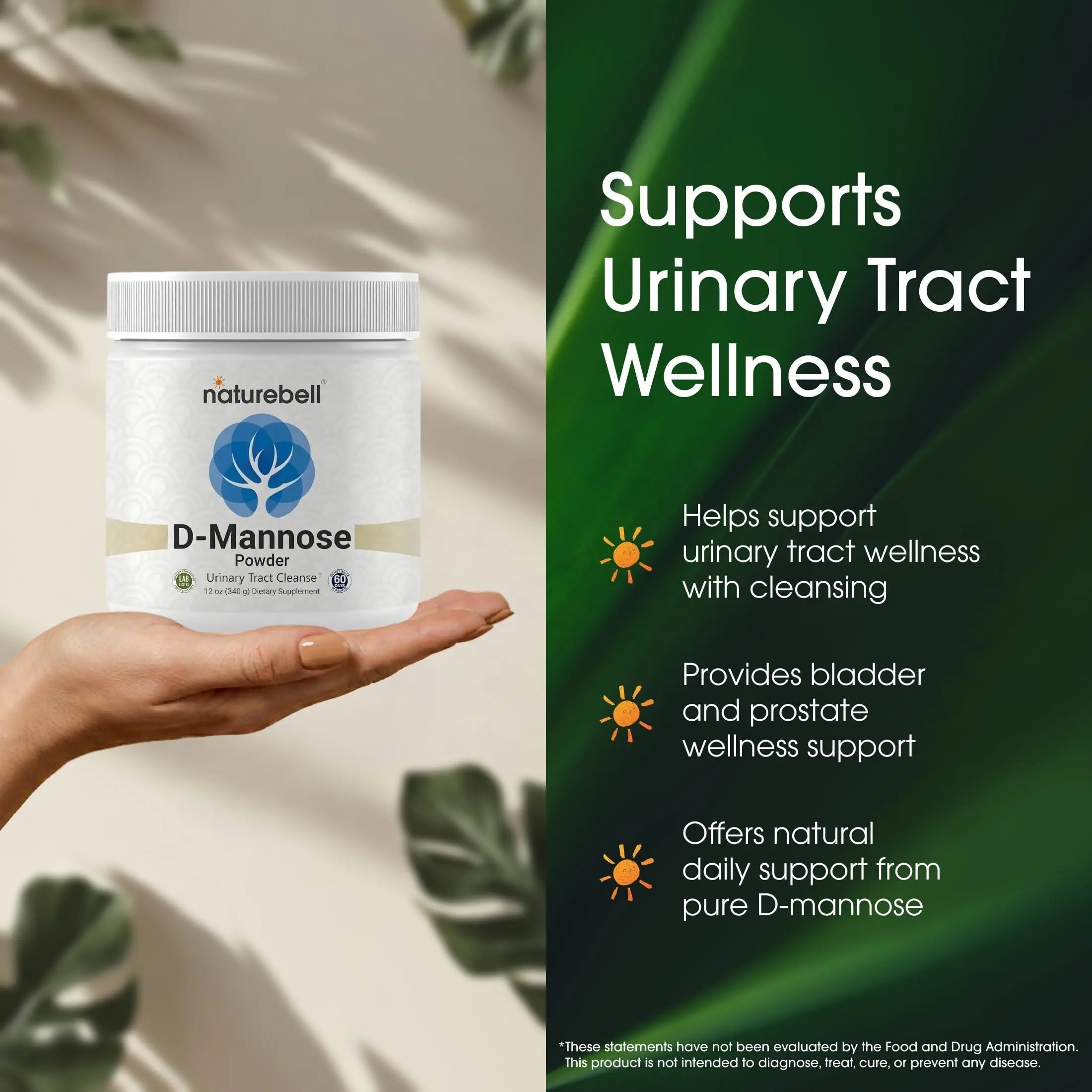 NatureBell D-Mannose Powder - 12oz - High Potency 2g Per Scoop - Fast Acting Support for Healthy Urinary Function & Bladder Wellness* - Pure, Filler-Free Non-GMO Powder NatureBell Au supplements