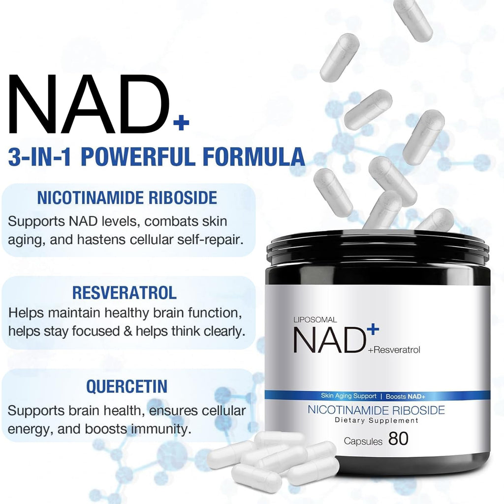 DUCRKACS NAD Supplement - NAD Nicotinamide Riboside Resveratrol 1000mg for Men Women, Liposomal NAD Plus for Energy Anti-Aging, NR Supplement for Energy, Focus, Boost NAD+ DUCRKACS Au supplements