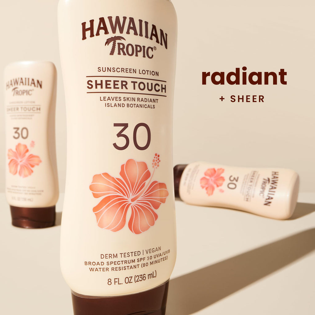 Hawaiian Tropic Sheer Touch Lotion Sunscreen, Moisturizing Broad-Spectrum Protection, SPF 30, Sun, Mango, 8 Oz