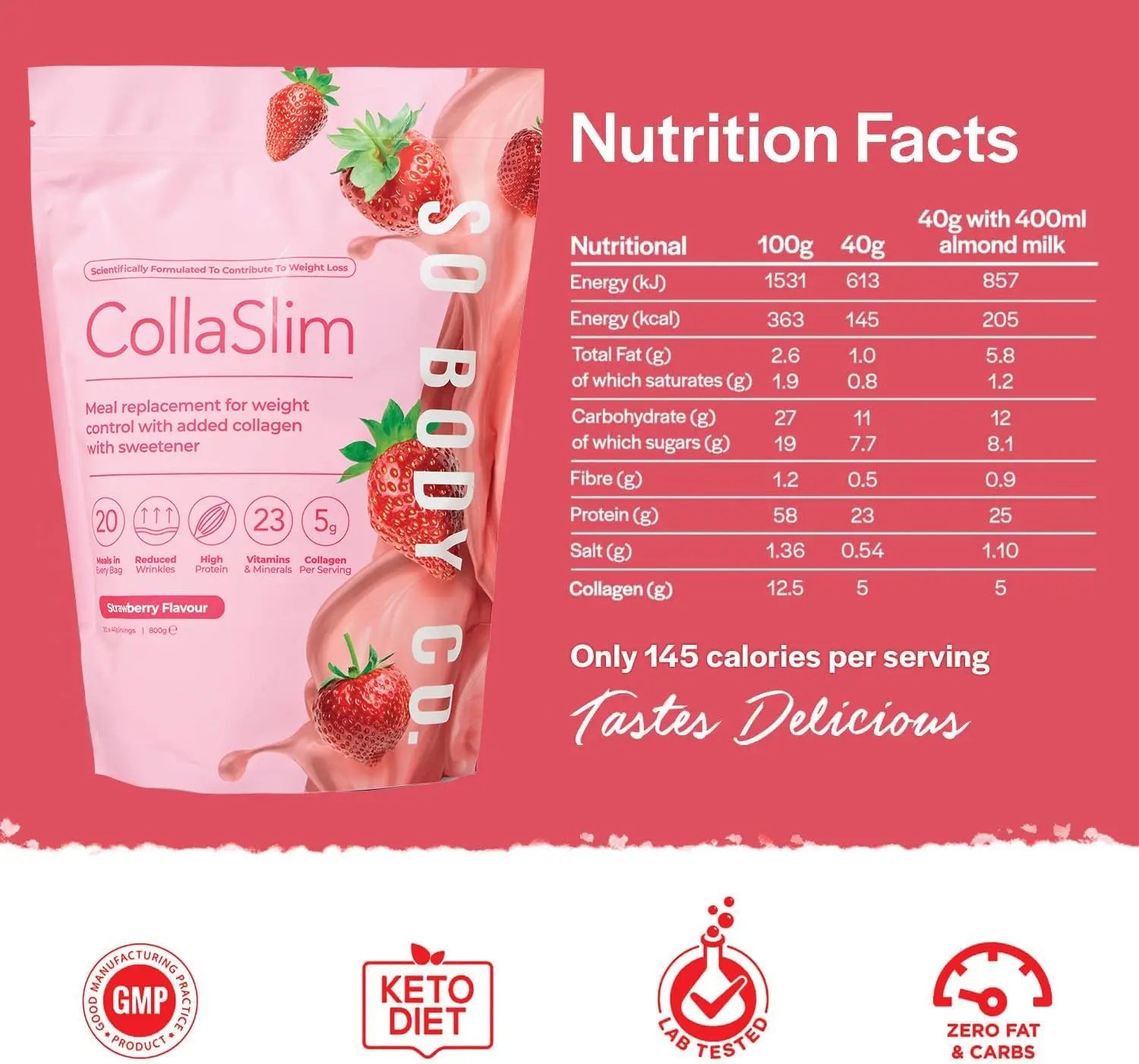 CollaSlim, Meal Replacement Shake with Added Collagen, Vitamins and Minerals, 800g So Body Co Au supplements