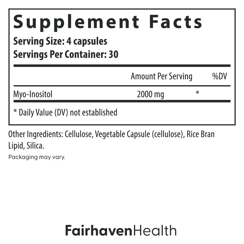 Fairhaven Health Myo-Inositol Supplement for Women and Men | Vitamin B8 2000mg | Vegan Inositol Powder Capsules | Gluten, Dairy and Soy Free | 120 Inositol Capsules Fairhaven Health Au supplements