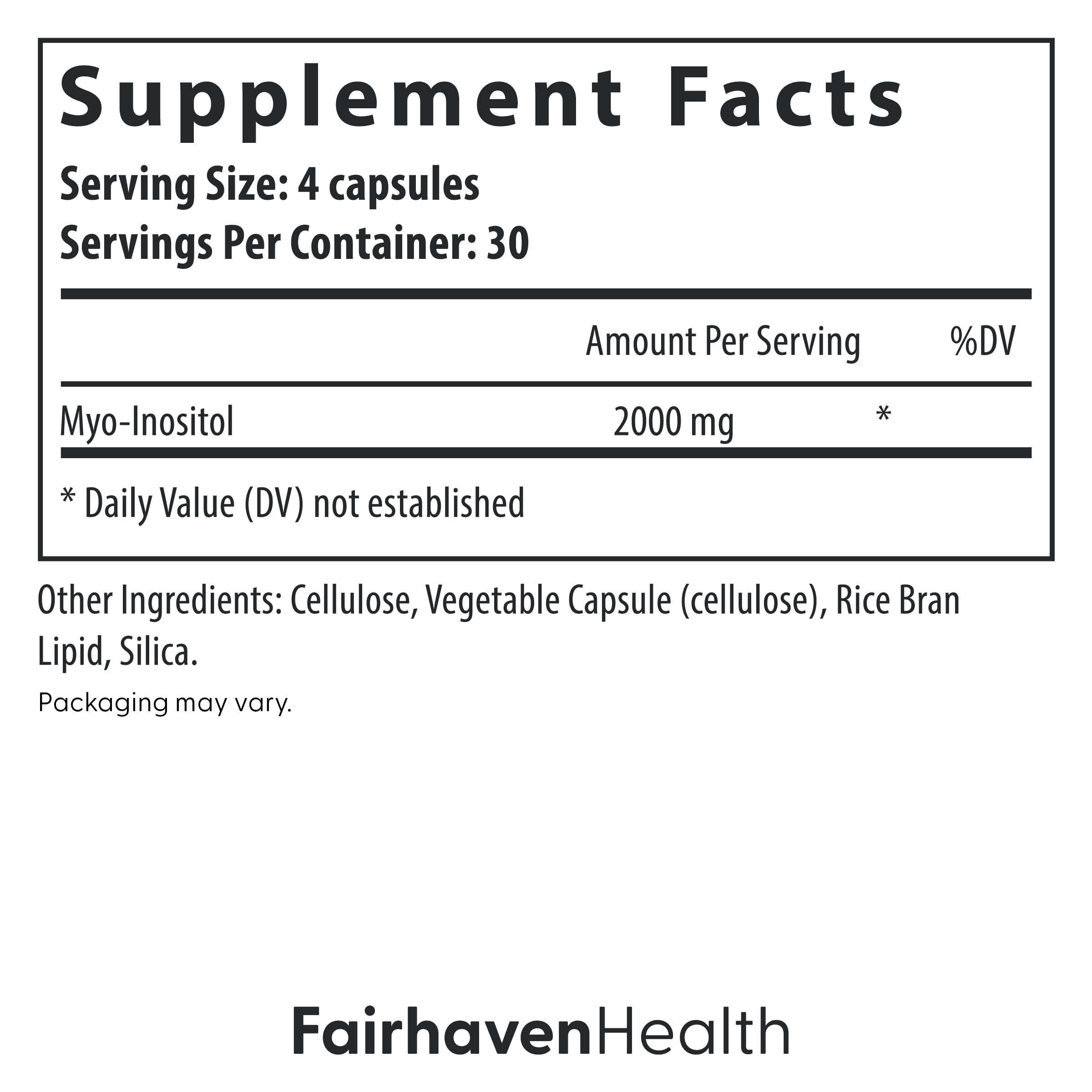 Fairhaven Health Myo-Inositol Supplement for Women and Men | Vitamin B8 2000mg | Vegan Inositol Powder Capsules | Gluten, Dairy and Soy Free | 120 Inositol Capsules Fairhaven Health Au supplements