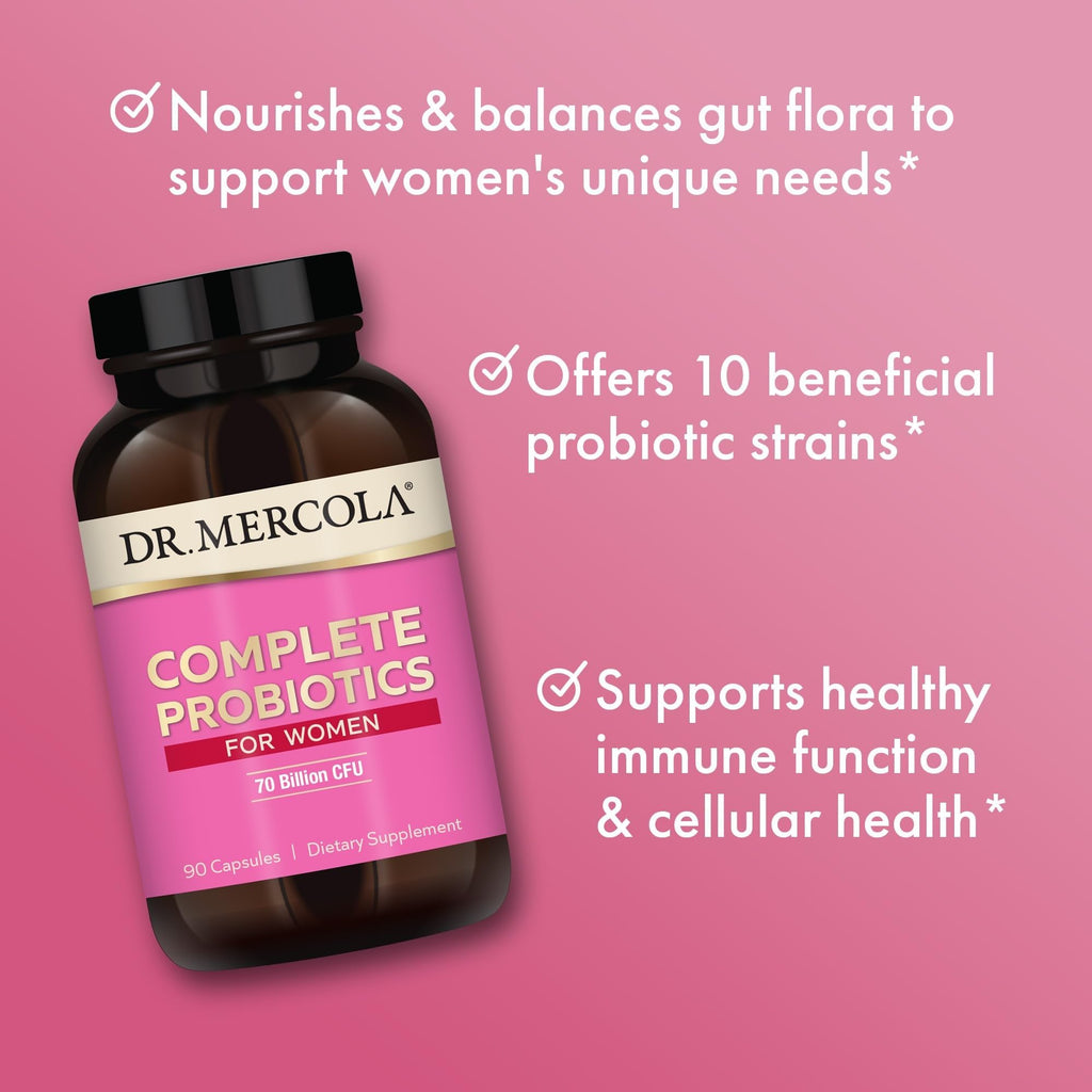 Dr. Mercola Complete Probiotics for Women - Supports Gut, Vaginal & Immune Health - Contains Lactobacillus Strains - Non-GMO, Gluten-Free & Soy-Free - 90 Capsules (90 Servings) Dr. Mercola Au supplements