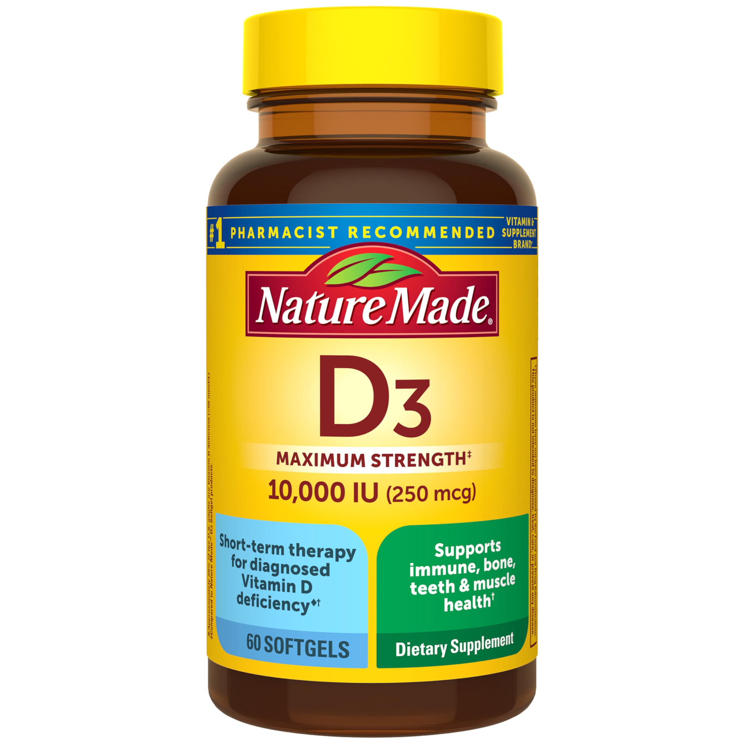 Nature Made Vitamin D3 10000 IU (250 mcg) Maximum Strength, Vitamin D Supplement for Bone and Immune Health Support