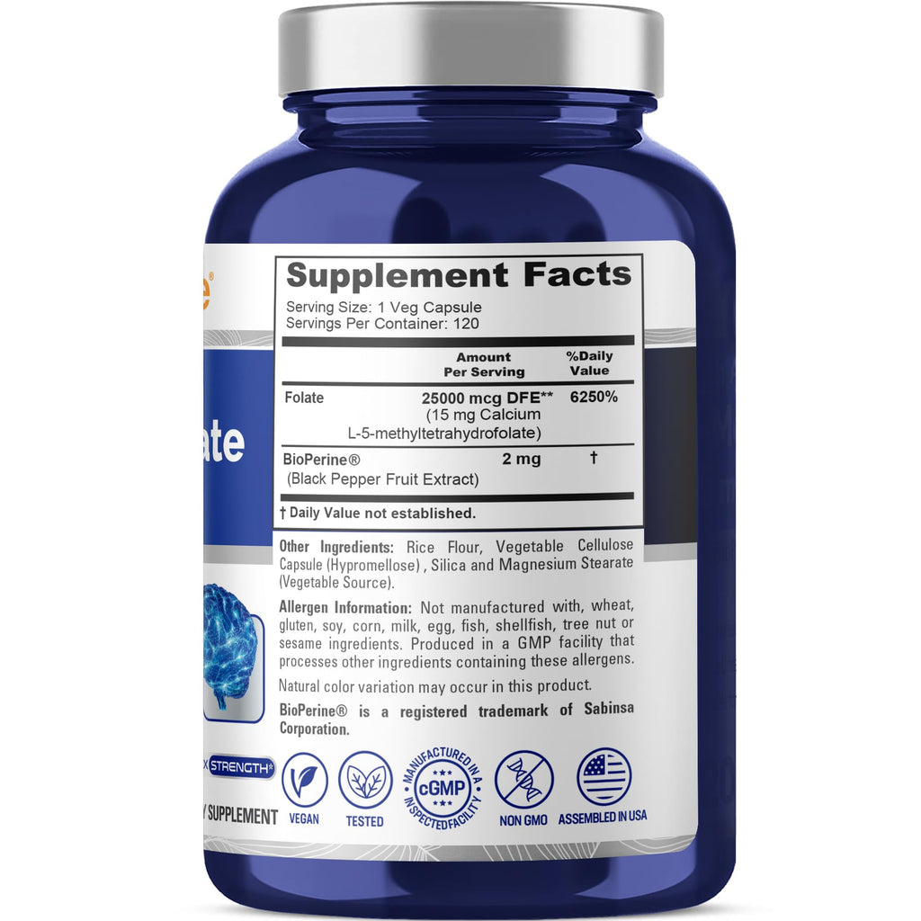 NusaPure L Methylfolate 15mg, 120 Veggie Capsules, Bioperine & Vegan NusaPure Au supplements