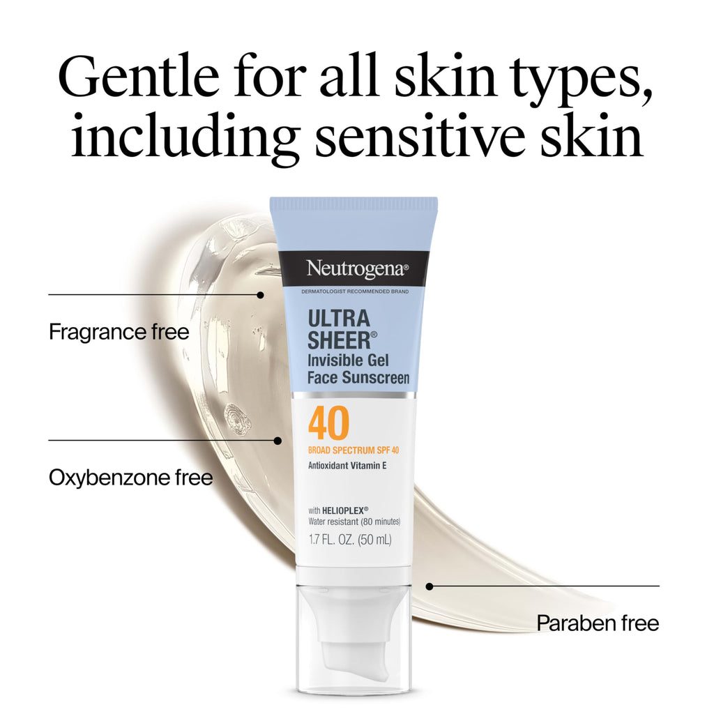 Neutrogena Ultra Sheer Invisible Gel Face Sunscreen SPF 40, Facial Sunscreen & Moisturizer