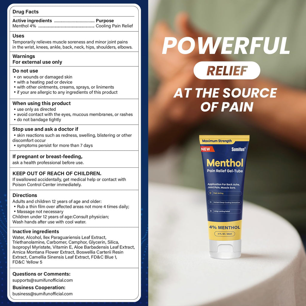 Sumifun Menthol Pain Relief Gel-Tube-3 FL OZ Tube (Pack of 2)- for Knee & Lower Back, Sore Muscle, Neck Shoulder Pain Relief Sumifun Au supplements