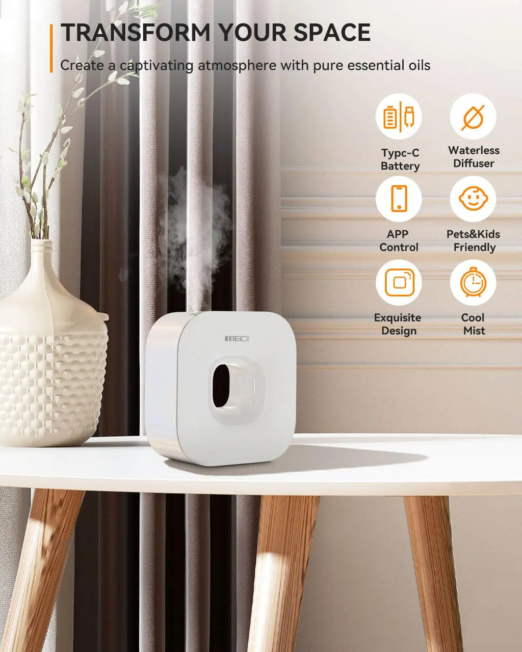 MEIDI Waterless Essential Oil Diffuser - Bluetooth Cordless Aromatherapy Diffuser with App Control MEIDI Au supplements