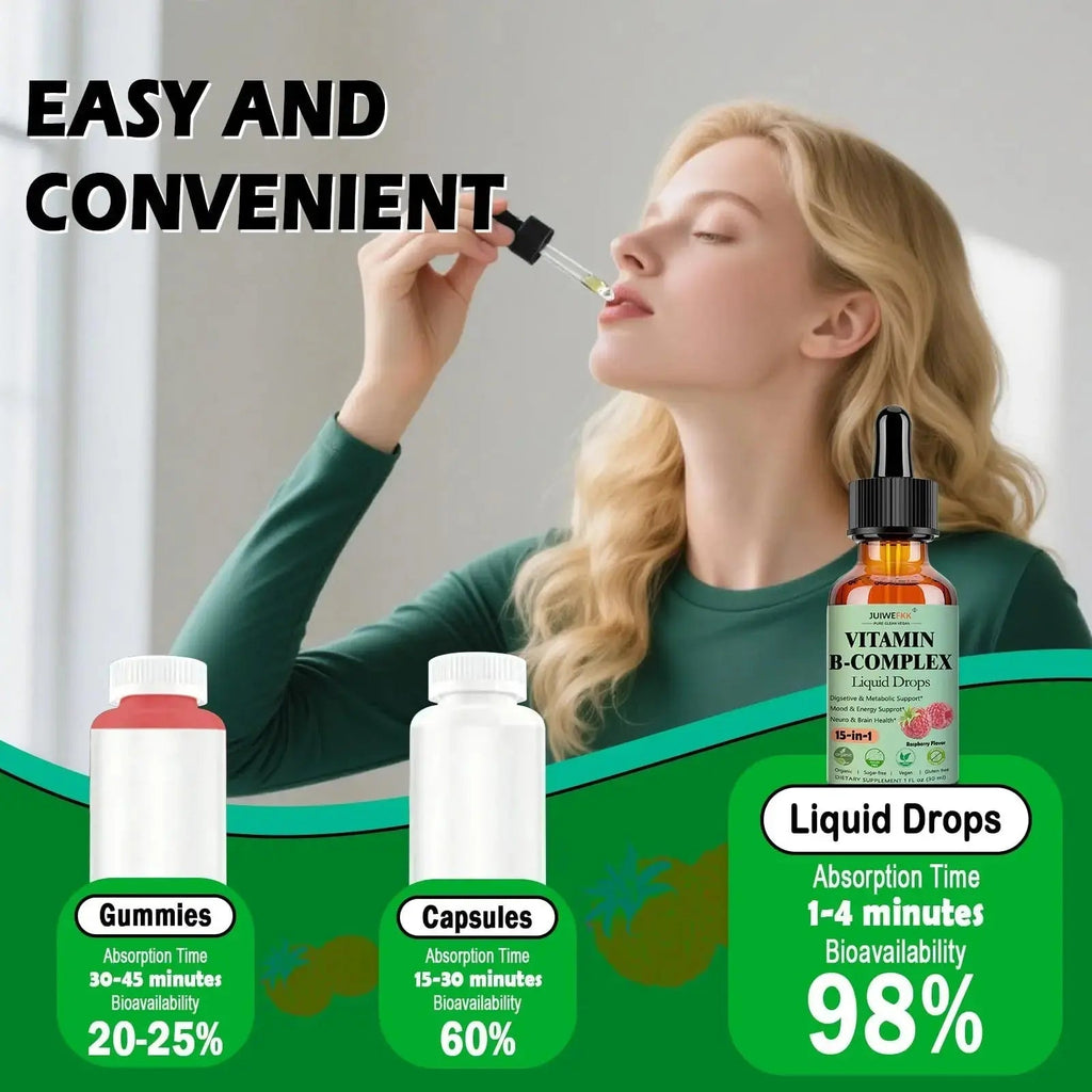 Vitamin B Complex Liquid Drops for Women Men & Kids, 15-in-1 VIT B Complex with Vitamin C B12 B6 B1 Niacin Folate Magnesium JUIWEFKK Au supplements