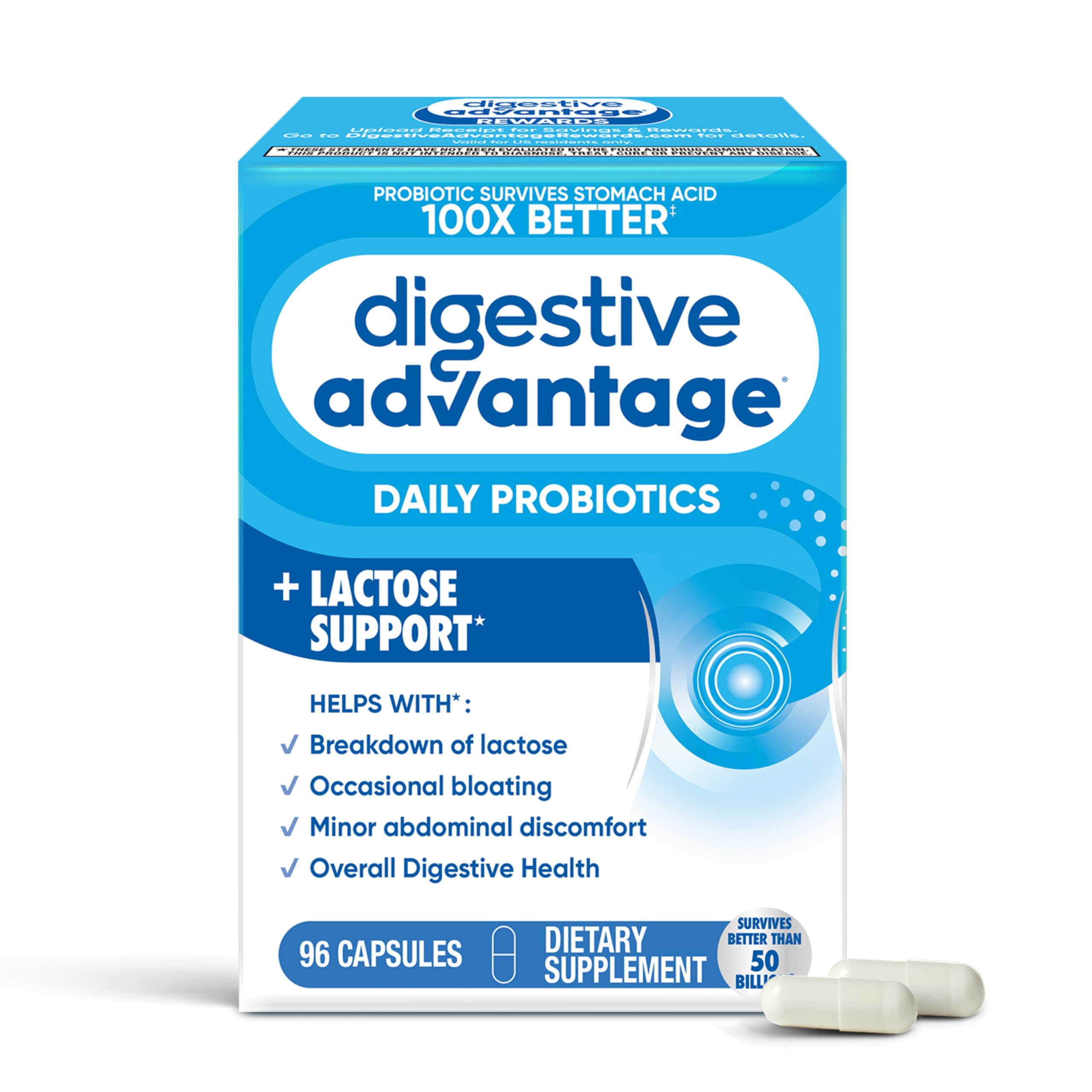 Digestive Advantage Lactose Defense Capsules (96 Count In A Box), Helps Breaks Down Lactose and Defend Against Digestive Upset