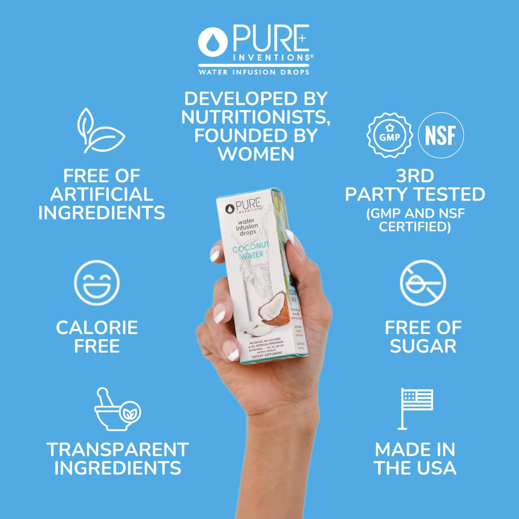 Pure Inventions - Coconut Water Infusion Drops – Electrolytes - Sugar-Free Hydration, Zero Calories, No Artificial Sweeteners, Clean Ingredients, 30 Servings