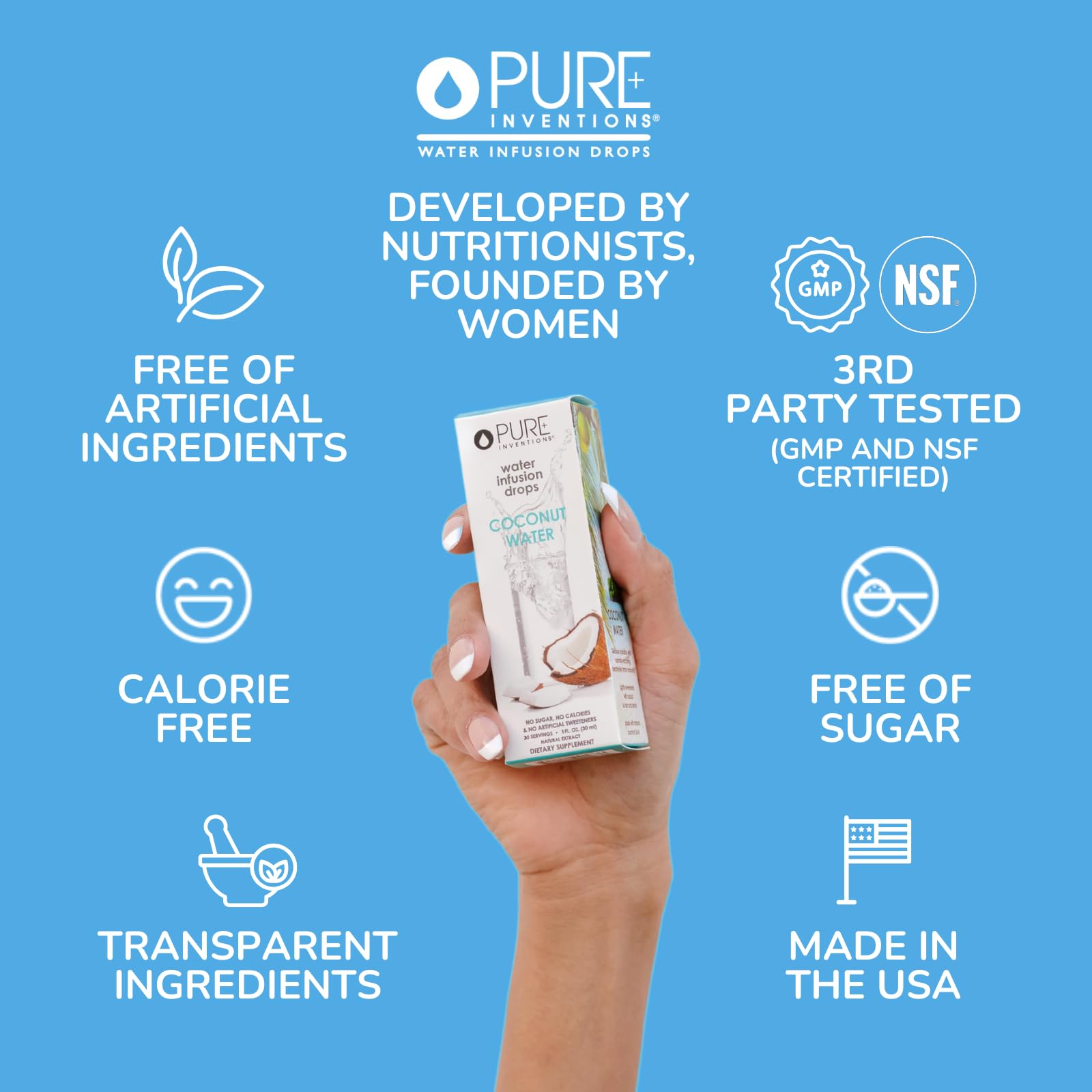 Pure Inventions - Coconut Water Infusion Drops – Electrolytes - Sugar-Free Hydration, Zero Calories, No Artificial Sweeteners, Clean Ingredients, 30 Servings