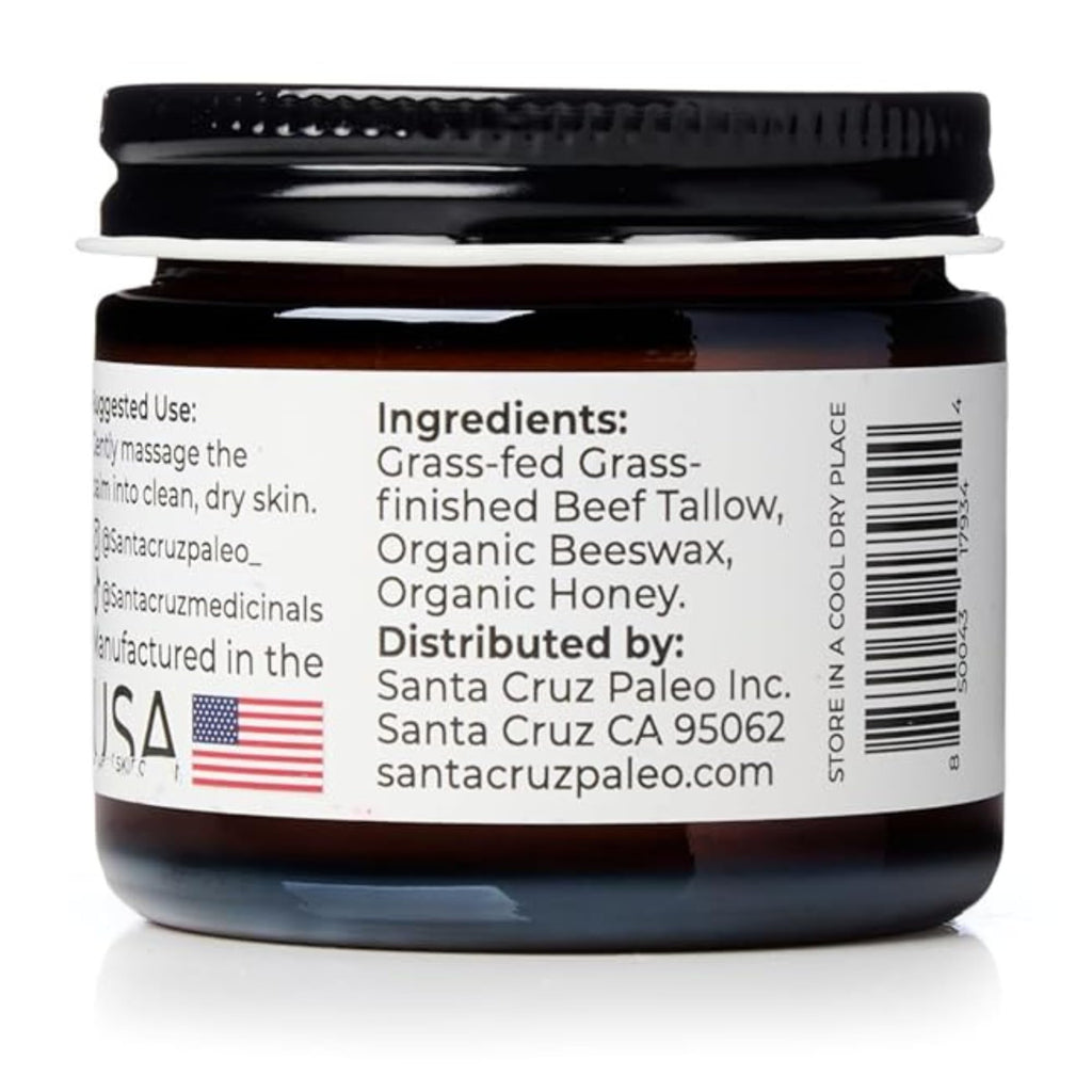 Santa Cruz Paleo, Beef Tallow, Beeswax & Honey Face Moisturizer, Organic, Unscented Grassfed Beef Tallow Skin Care, Sunscreen Free