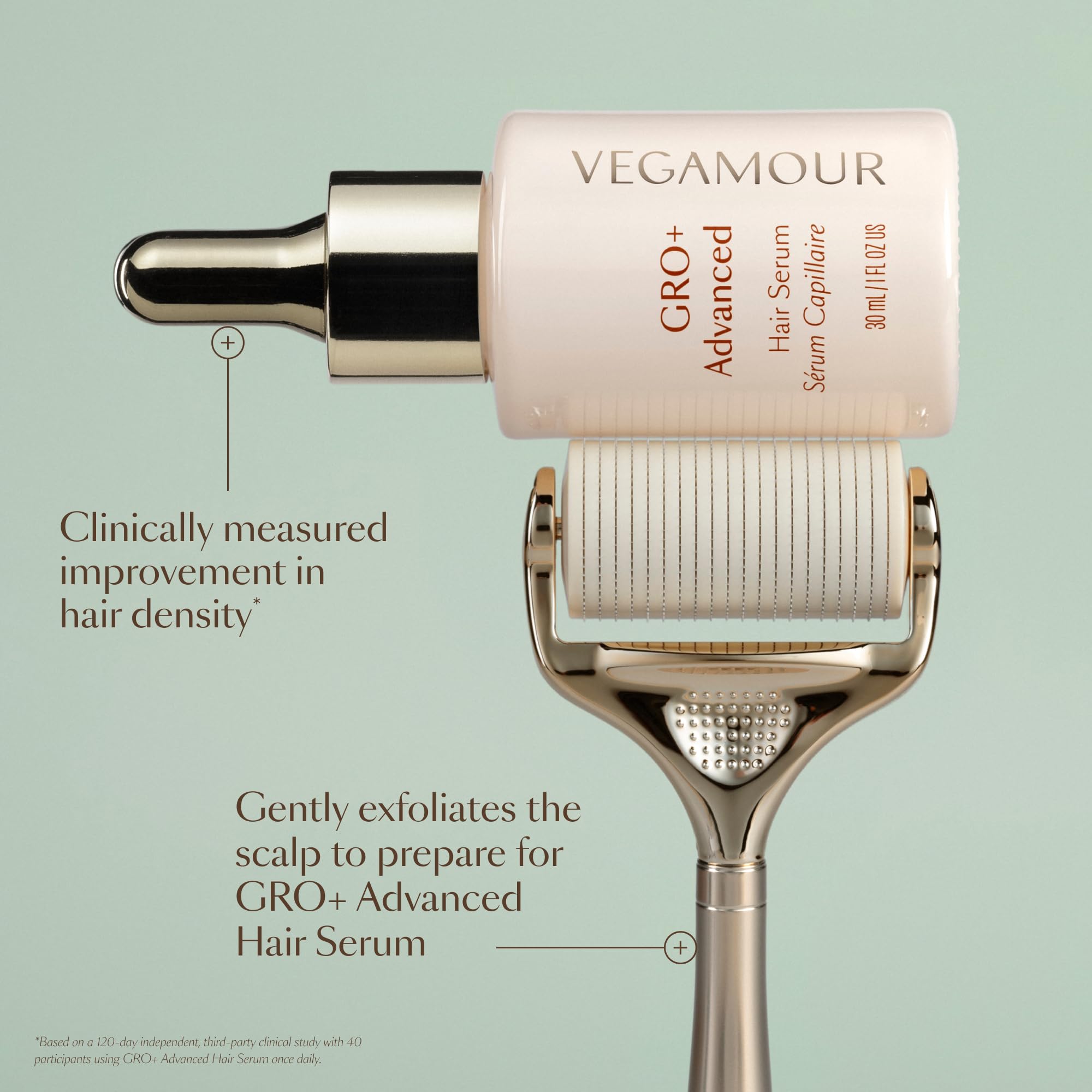 VEGAMOUR GRO+ Advanced Dermaroller | 1,200 Microneedle 0.25mm Scalp Tool | Gently Exfoliates the Scalp | Wide Head for Maximum Coverage VEGAMOUR Au supplements