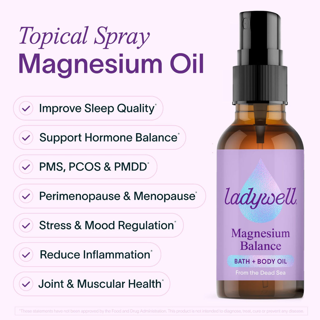 Ladywell Topical Magnesium Oil Spray | Mood, Cycle & Stress Support | PMS, PCOS, Fertility, Menopause, Hormone Balance, Cramps | Pure Magnesium Chloride, Science-Backed | Rapid Skin Absorption Ladywell Au supplements
