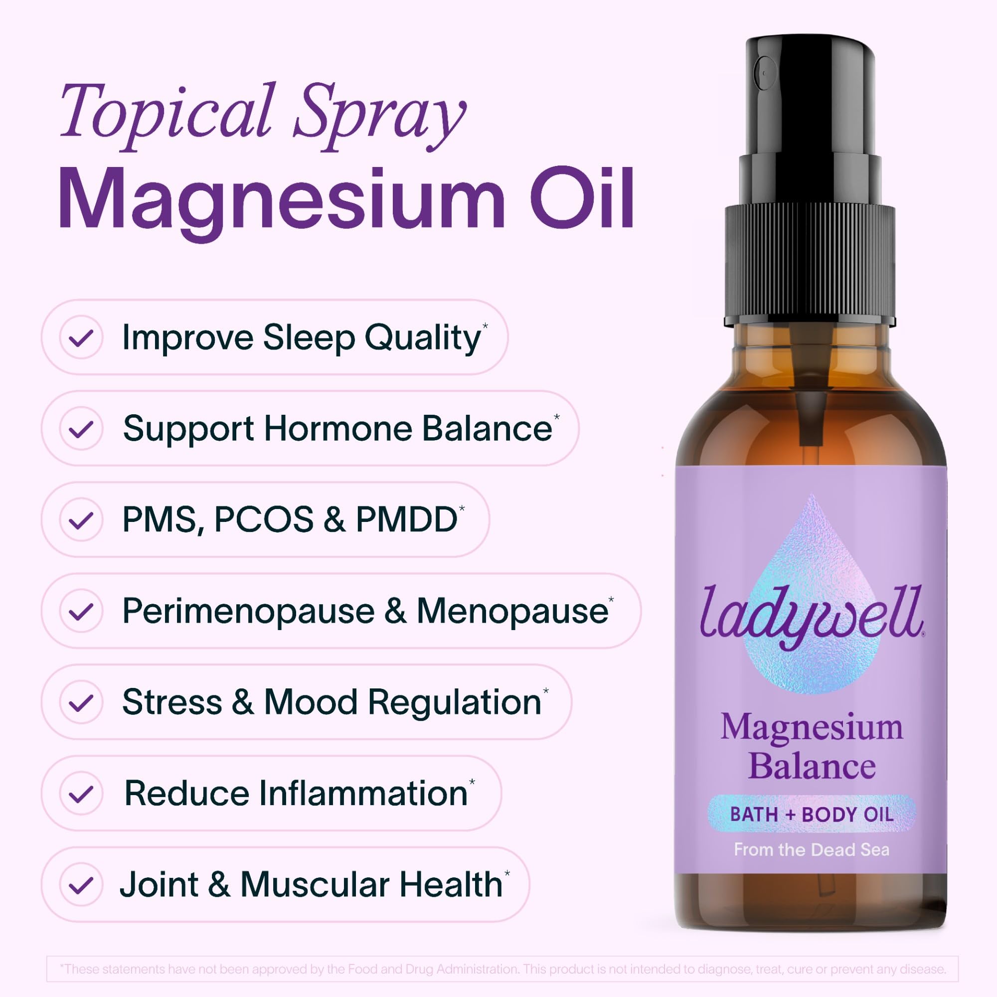 Ladywell Topical Magnesium Oil Spray | Mood, Cycle & Stress Support | PMS, PCOS, Fertility, Menopause, Hormone Balance, Cramps | Pure Magnesium Chloride, Science-Backed | Rapid Skin Absorption Ladywell Au supplements