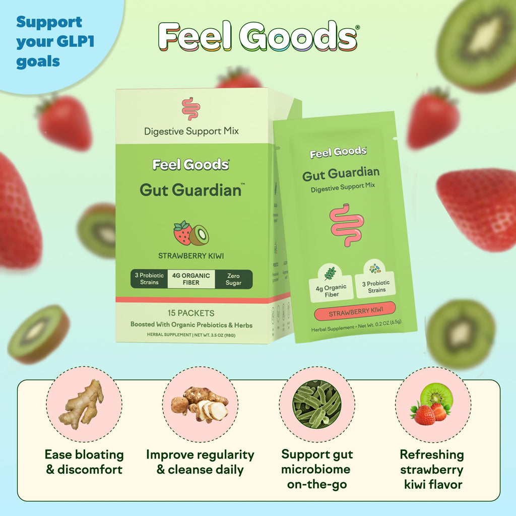 Feel Goods Gut Guardian, Gut Health Powder Packets - Probiotic Fiber with Prebiotics & L Glutamine for Digestive Health, Bloating Relief & Digestion Support, Gut Cleanse